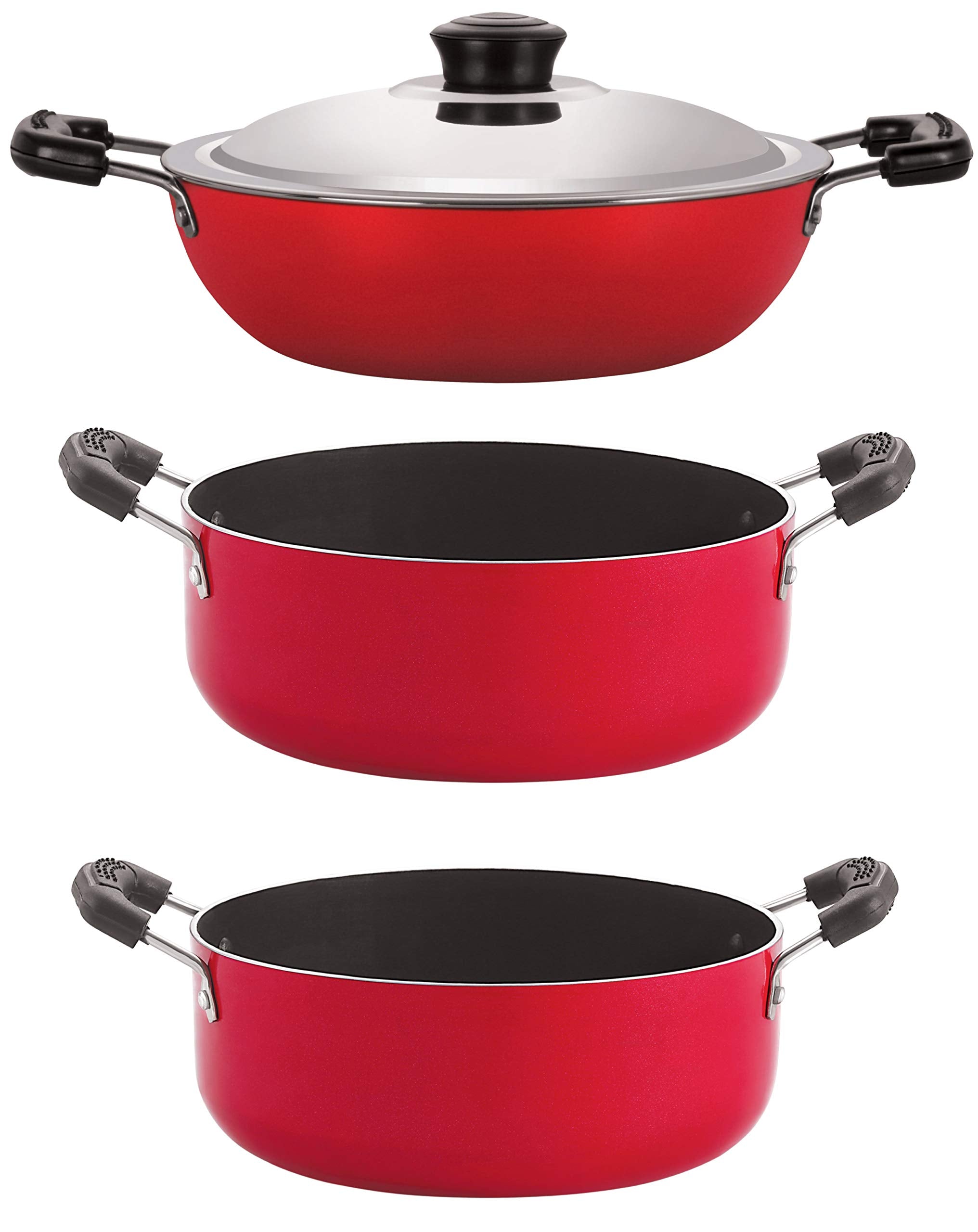 Nirlon Gas Compatible Non Stick Aluminium Cookware Set, 3 Pieces(Dkd(J)_Cs26_Cs24)