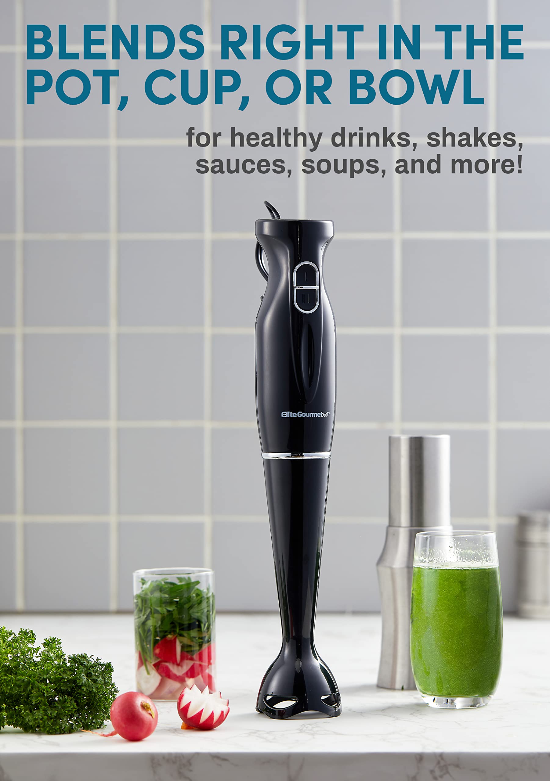 Elite Gourmet Ehb1023 Immersion Hand Blender 300 Watts 2 Speed Mixing With Detachable Blades, Detachable Wand Stick Mixer, Smoot