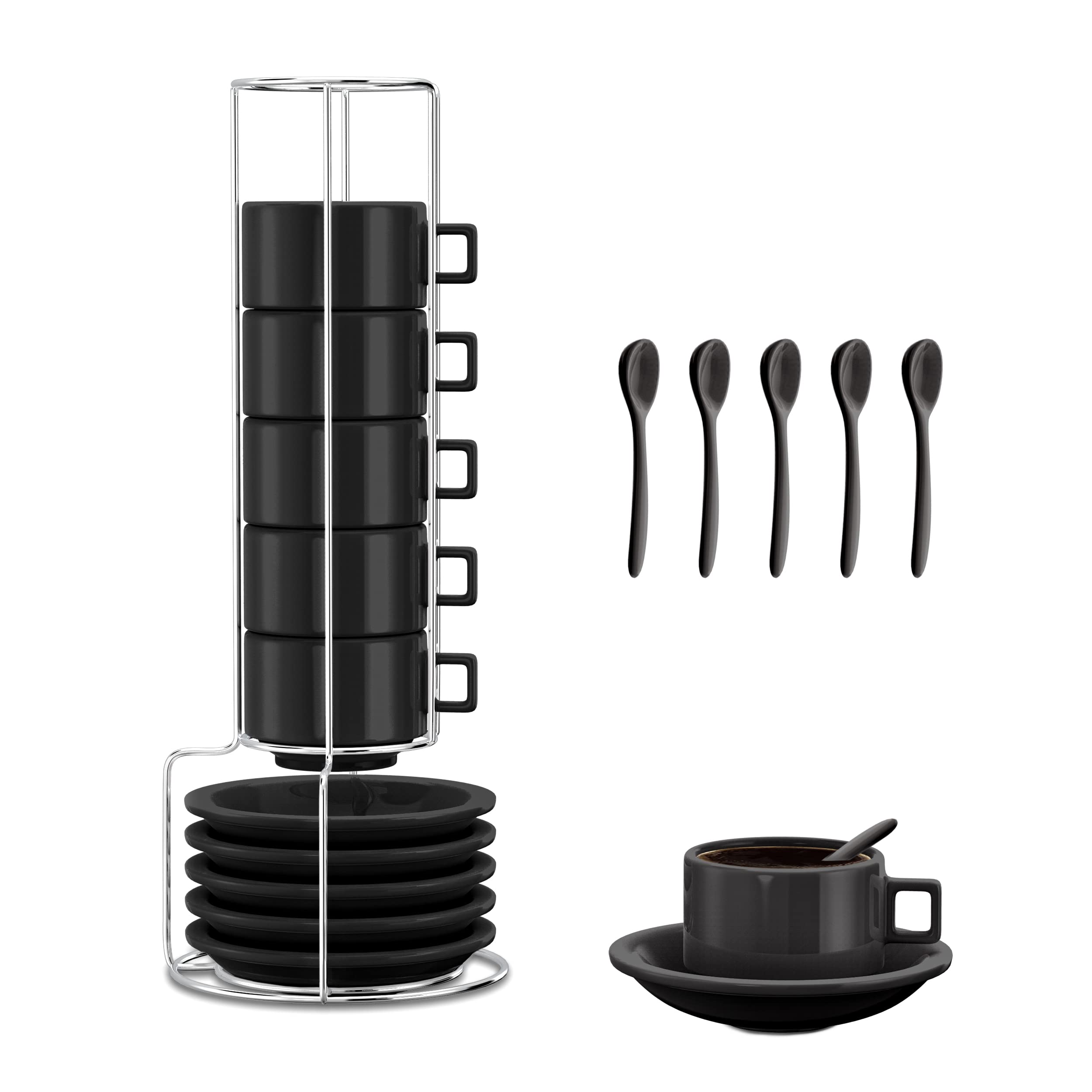 Houseables Espresso Cup Set, Espresso Cups Stackable, Expresso Cups, 19 Pieces, Black, Espresso Coffee Cups, Espresso Set, Demit