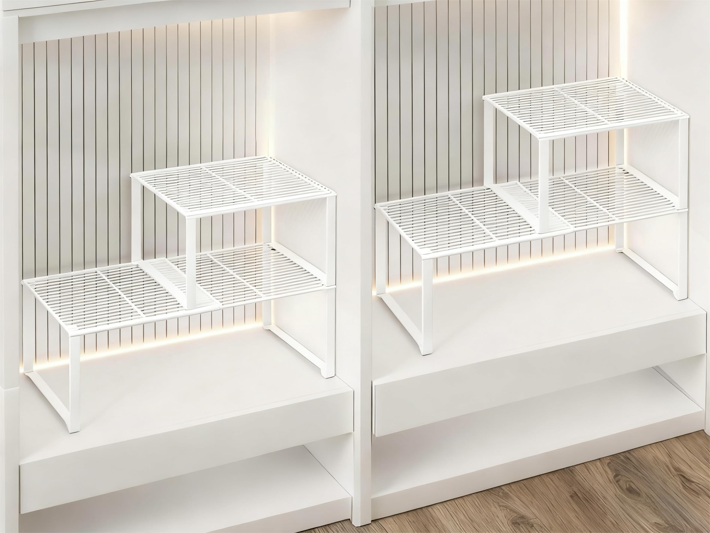 HGZBS Extendable Metal Wire Shelf Organizer - Adjustable 15-24.4in Length, Stackable Storage Rack for Kitchen/Pantry/Bathroom/Sh