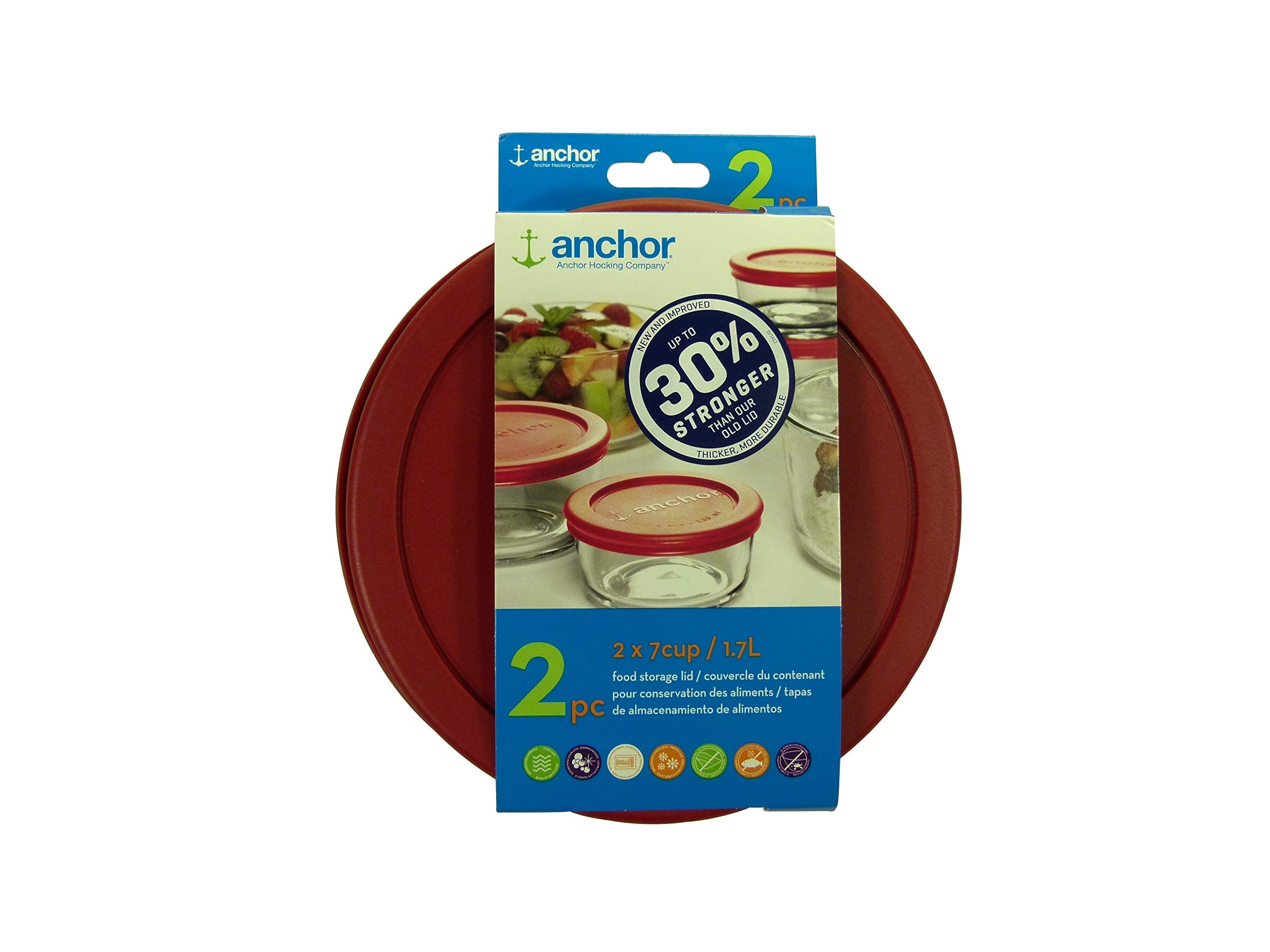 Anchor Hocking 30% Stronger Replacement Lid 2 X 7 Cup / 1.7 L / 1.75 Qt, Red, Round, Improved