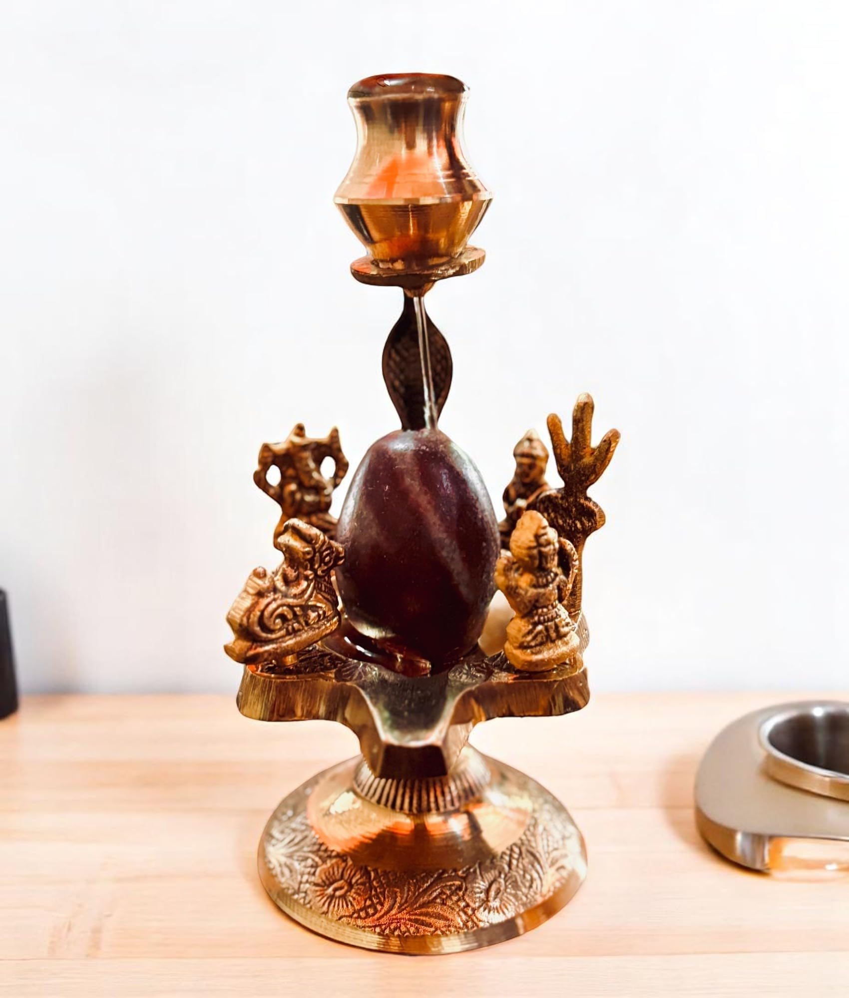 Ani Divine Narmadeshwar Lingam Shiv Parivar Idol With Kartik, Parvati, Ganesh & Nandi Ji Heavy Brass Murti For Lord Shiva Blessi
