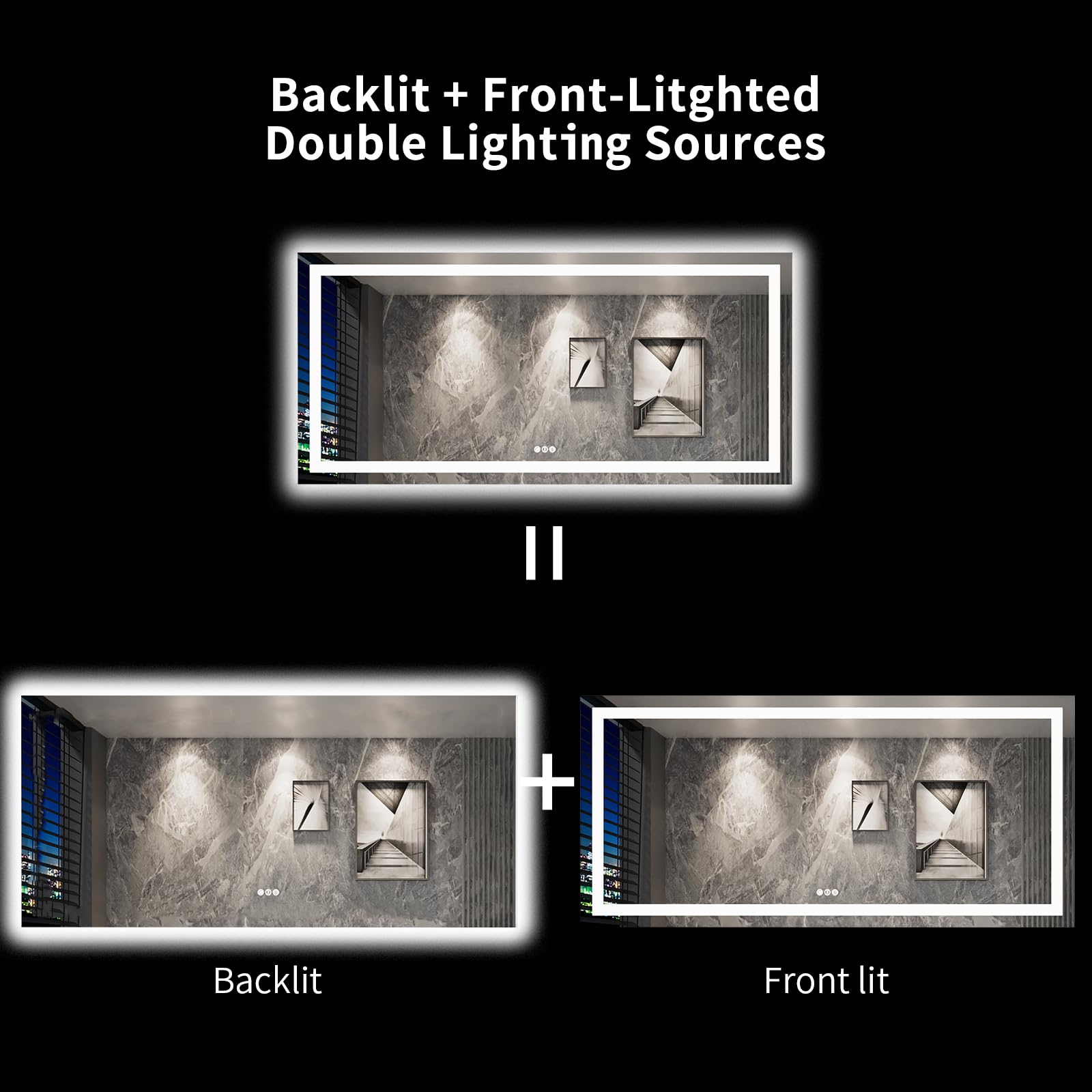 Loaao 84''X40'' Led Bathroom Mirror With Lights, Anti-Fog, Dimmable, Backlit + Front Lit, Lighted Bathroom Vanity Mirror For Wal