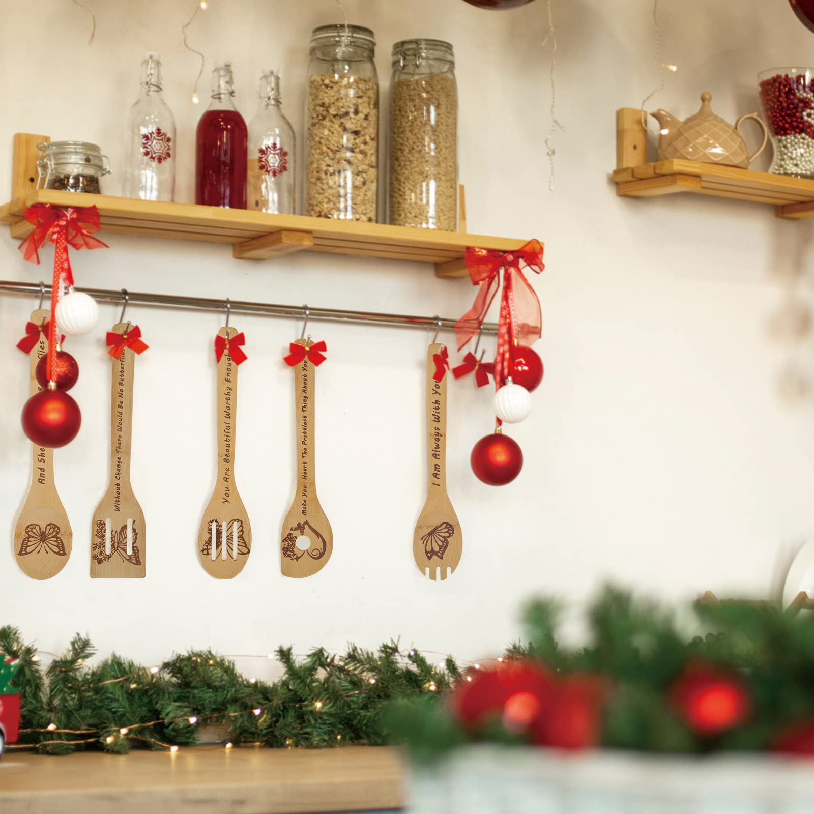 Butterfly Wooden Cooking Spoons Set Of 5,Butterfly Gift,Butterfly Lovers Gifts,Butterfly Kitchen Decor,Bamboo Cooking Spoons Far