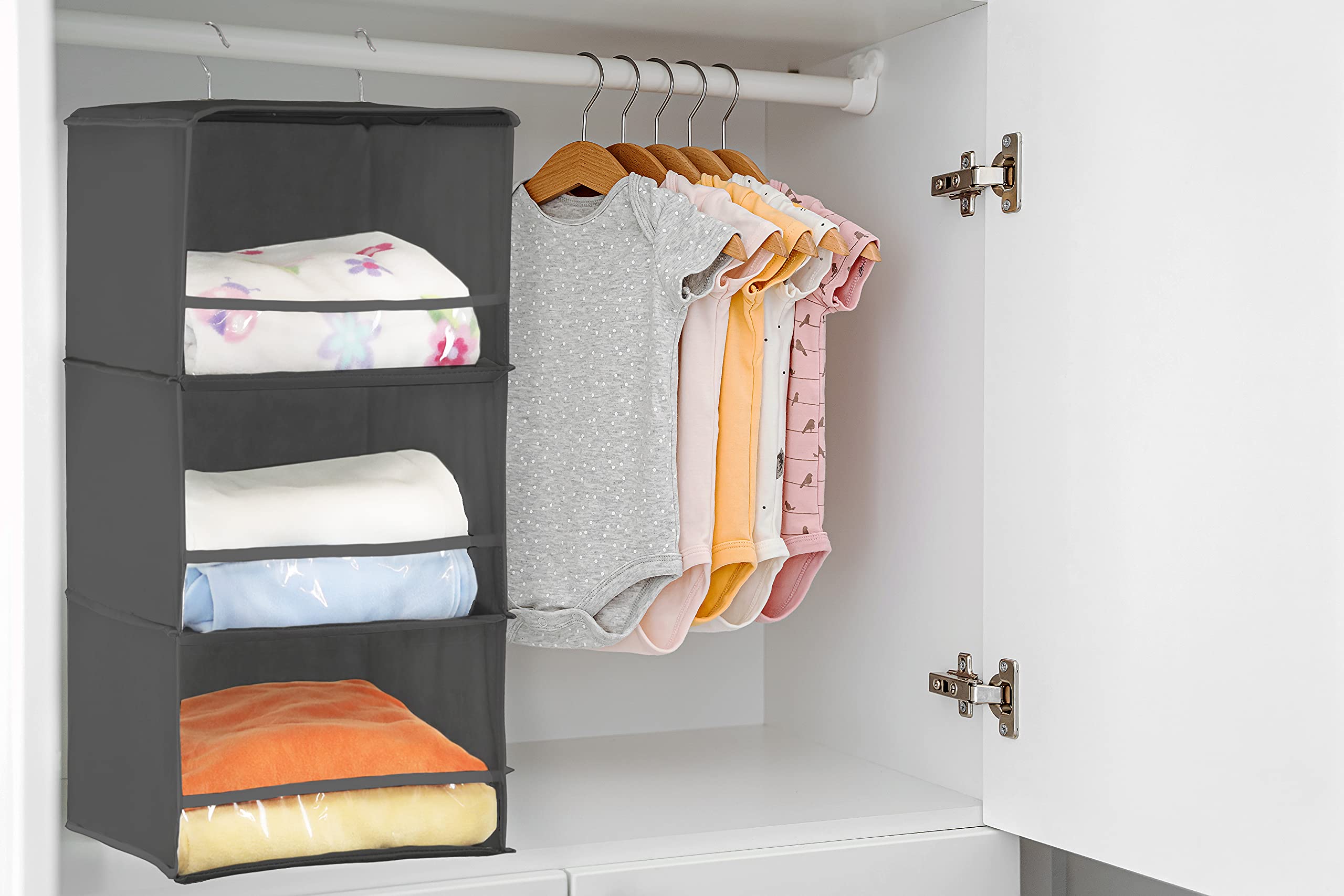 Simple Houseware 3 Shelves Hanging Closet Organizer With Front Stopper, Dark Grey