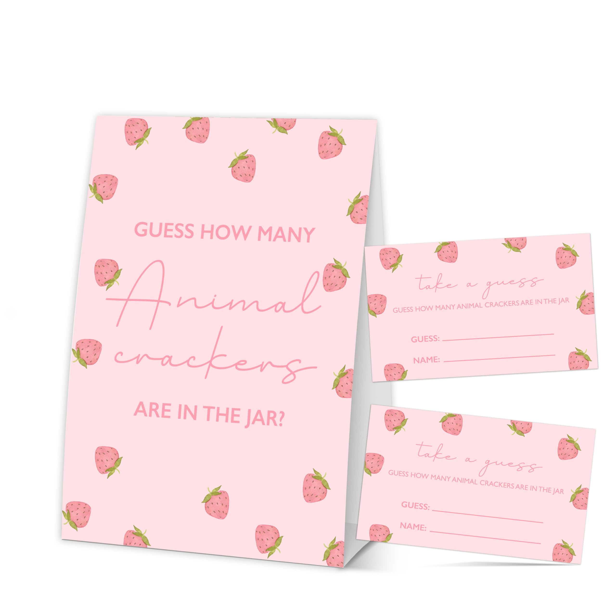 Beshoul Baby Shower Games for Girl, Strawberry Guess How Many Animal Crackers, 1 Self-Standing Sign with 50 Cards, Hilarious Bab