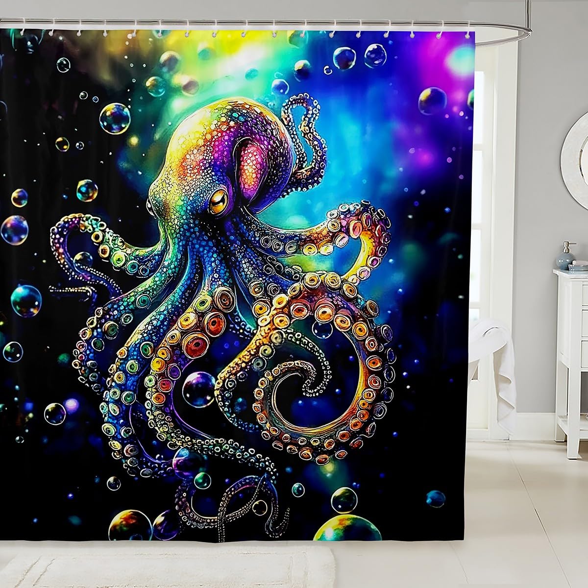 jejeloiu Octopus Shower Curtain 72x78 Ocean Kraken Bathroom Shower Curtain Set for Boys Girls Teens Tentacles Bath Curtain Seali