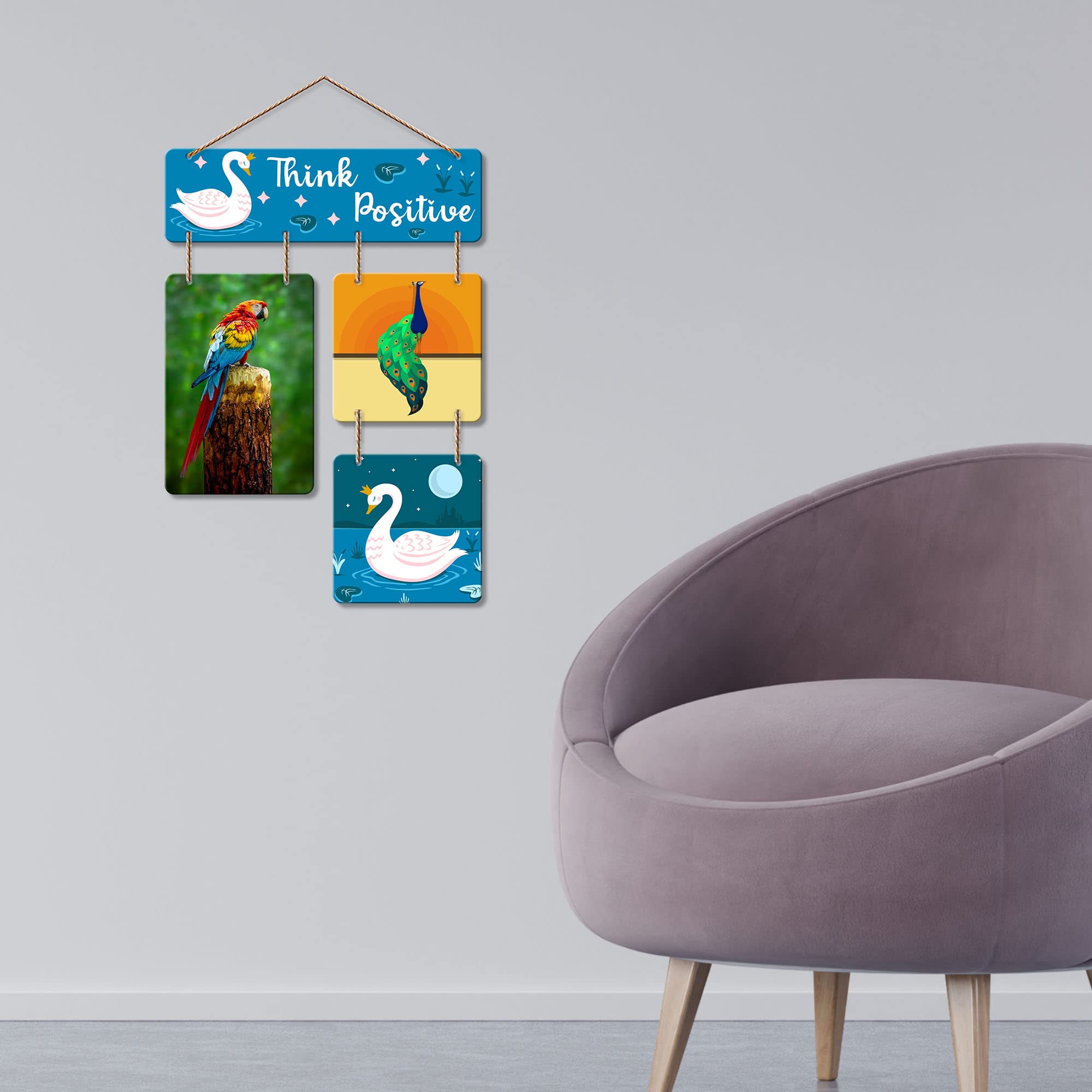 Artvibes Think Positive Decorative Wall Art Wood Hanging for Livingroom, Bedroom | Home Decor | Office | Gift | Quotes Item Artw