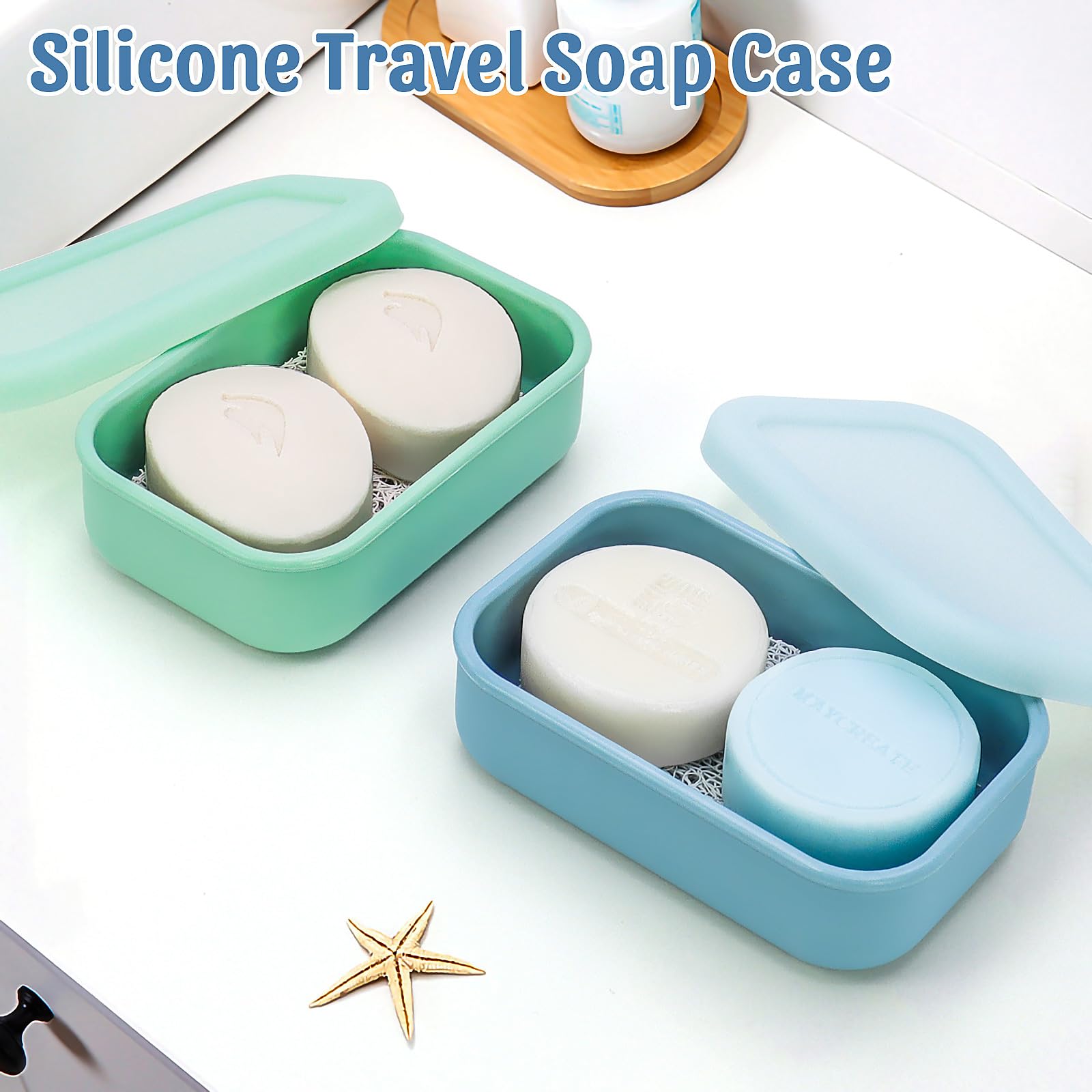 Enhanced Leak Proof Travel Soap Case, Shampoo Bar Holder, Large Silicone Soap Container With Drainage Layer, Portable Bar Soap H