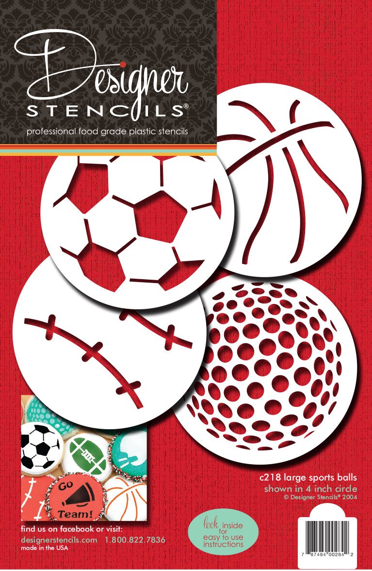 Designer Stencils Large Sports Ball Cookie Stencils (Basketball - Golf - Soccer - Baseball) , Beige/Semi-Transparent