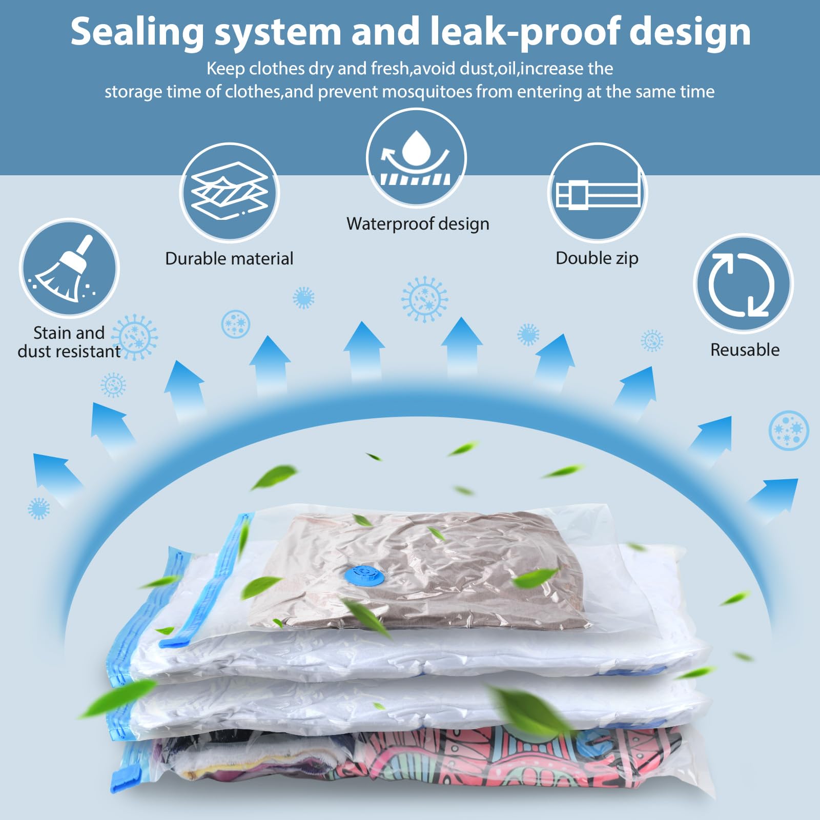Kissleaf 20 Pack Vacuum Seal Bags For Clothing With Electric Air Pump,Space Saver Vacuum Storage Bags For Clothes,Mattress, Blan