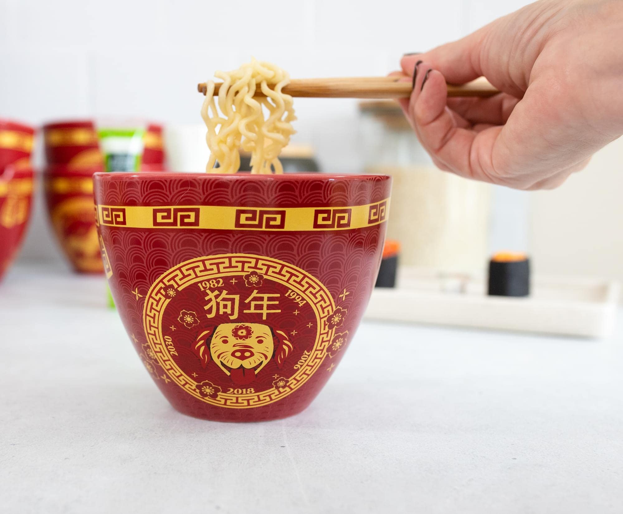 Boom Trendz Year Of The Dog Chinese Zodiac Ceramic Dinnerware Set Includes 16 Ounce Ramen Noodle Bowl And Red One Size
