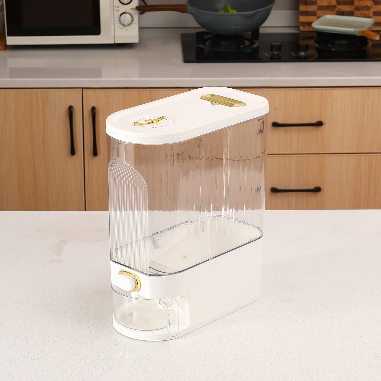 Sooyee Clear Rice Dispenser, Large Cereal Dispenser With Lid Time Scale, Measuring Cylinder Moisture Proof Airtight Food Dispens