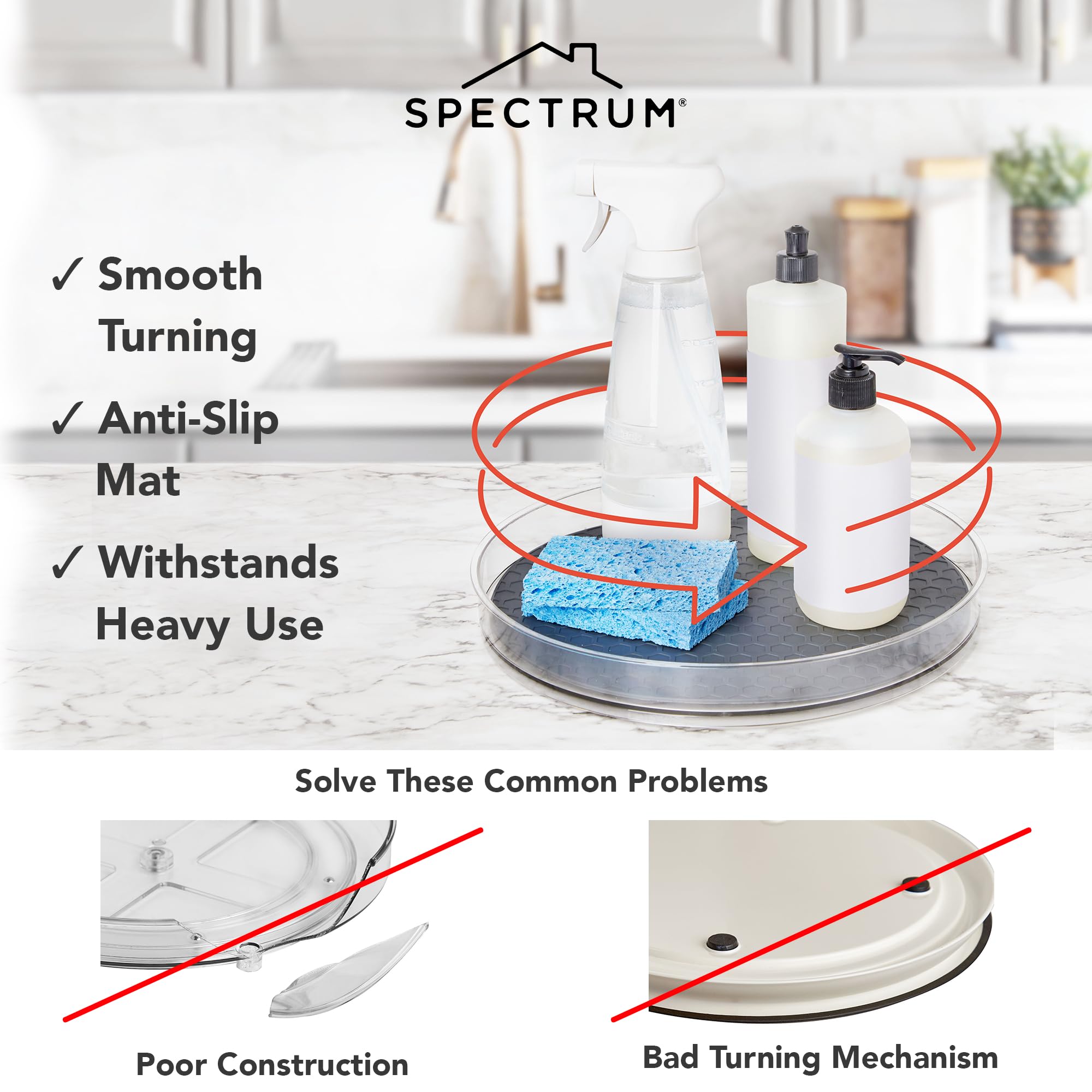 Spectrum Lazy Susan Organizer, Hexa Medium (1-Pack) - Lazy Susan Turntable For Cabinet, Refrigerator, Pantry, Table, & Shelf - R