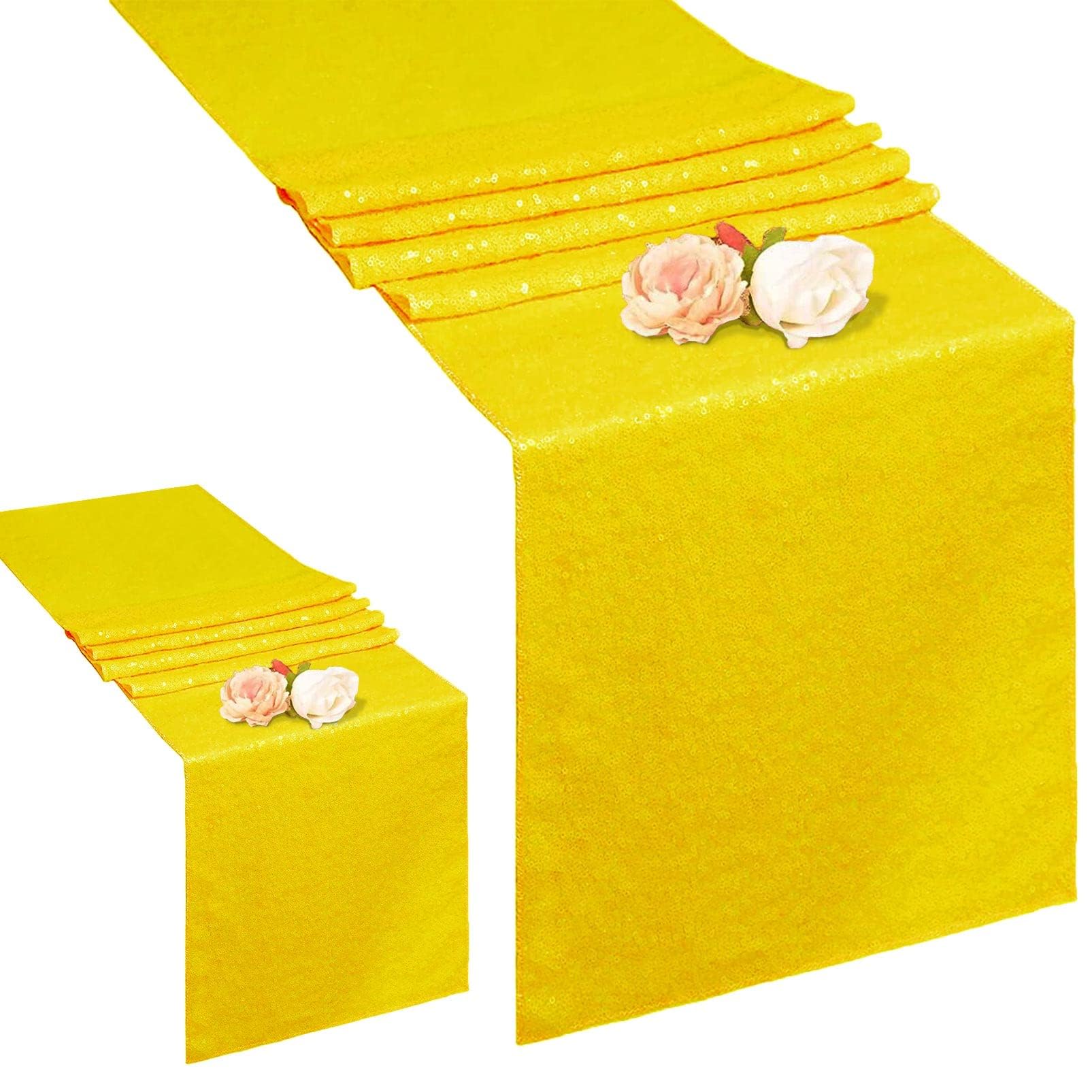 Amzlokae Sequin Table-Runner-2Pack Yellow Table Runner-12X108 Inch Wedding Table Runners For Decoration Rectangle Glitter Runner