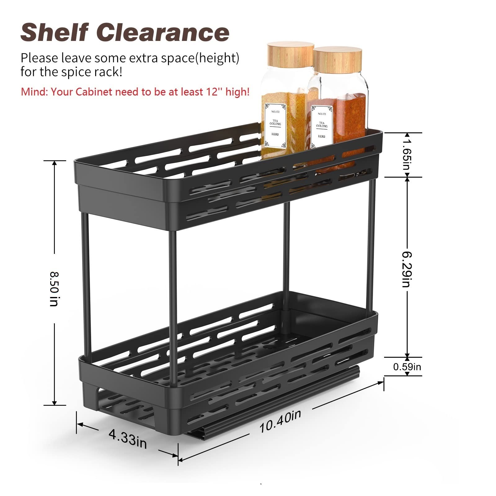DABIGE 2 Packs Pull Out Spice Rack Organizer for Cabinet, Slide Out Spice Racks Organizer, Easy to Install Spice Cabinet Organiz