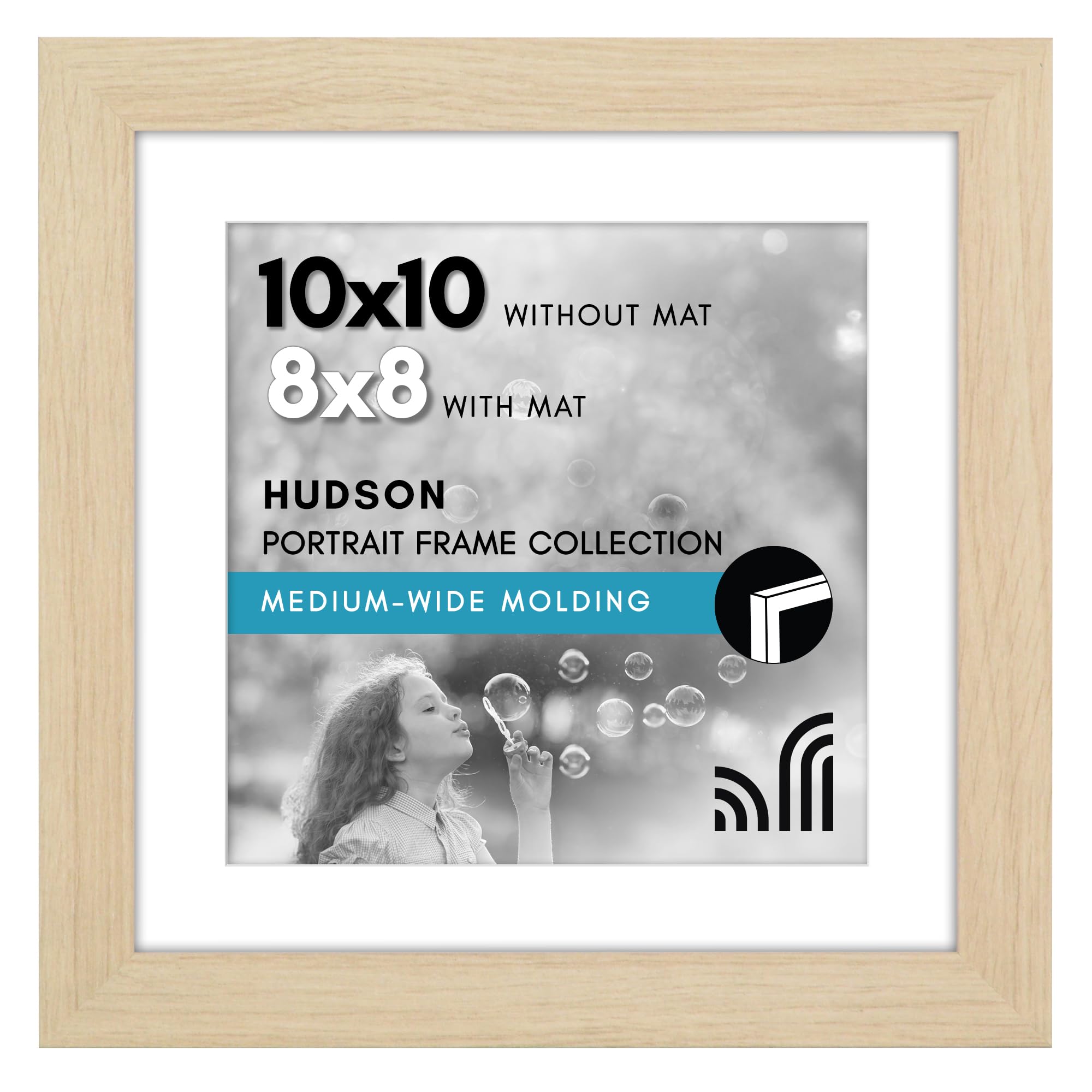Americanflat 10x10 Picture Frame with Shatter-Resistant Glass - Use as 8x8 Frame with Mat or Display 10x10 Photo Without Mat - H