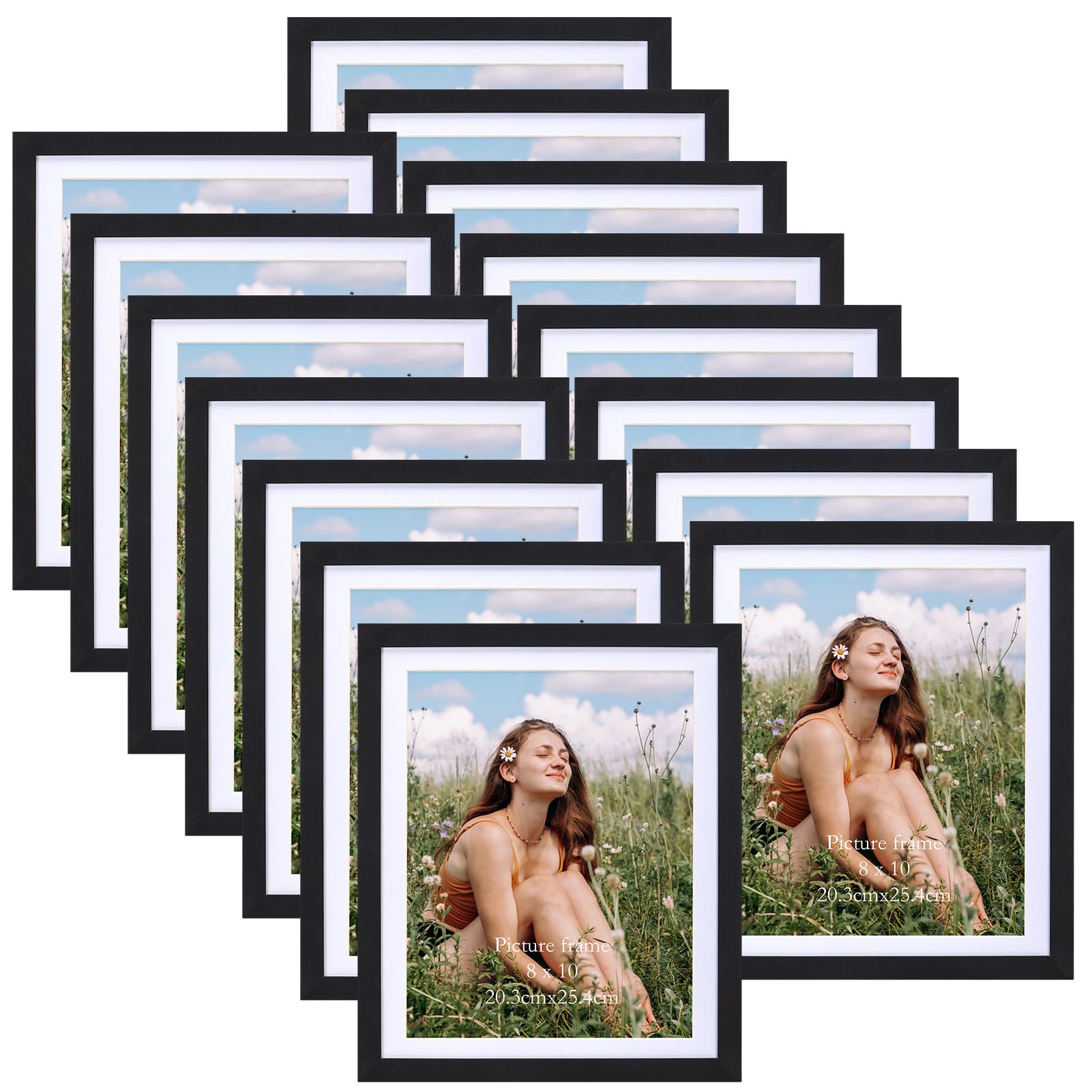 EYMPEU 8x10 Picture Frames with Mat Black Wood Set of 15, Display 8 by 10 Photos with Mat or 9x11 Photos without Mat, Multi Matt