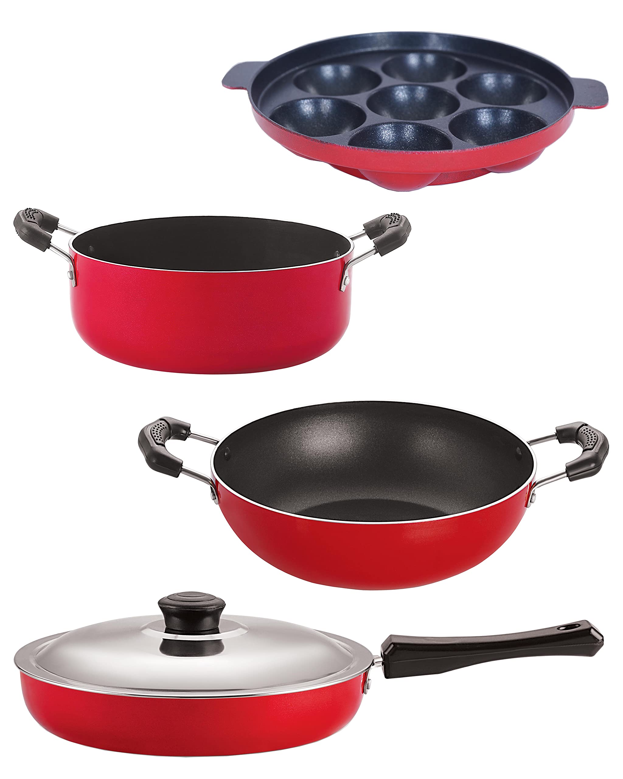 Nirlon Gas Compatible Non Stick Aluminium Cookware Set Of 4 Pieces (Fp11_Kd14_Ap7_Cs24)