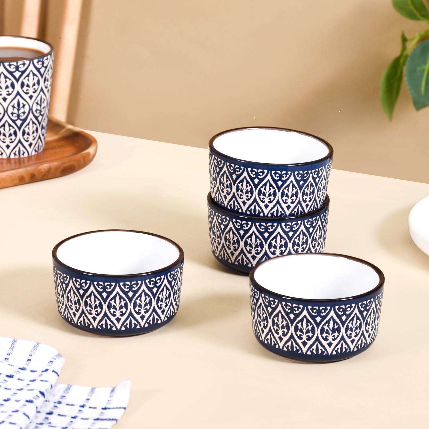 Nestasia Ceramic Bowl For Snacks - Dishwasher & Microwave Safe Bowl Set Of 4, Victorian Print Small Serving Bowl Set For Rice, D