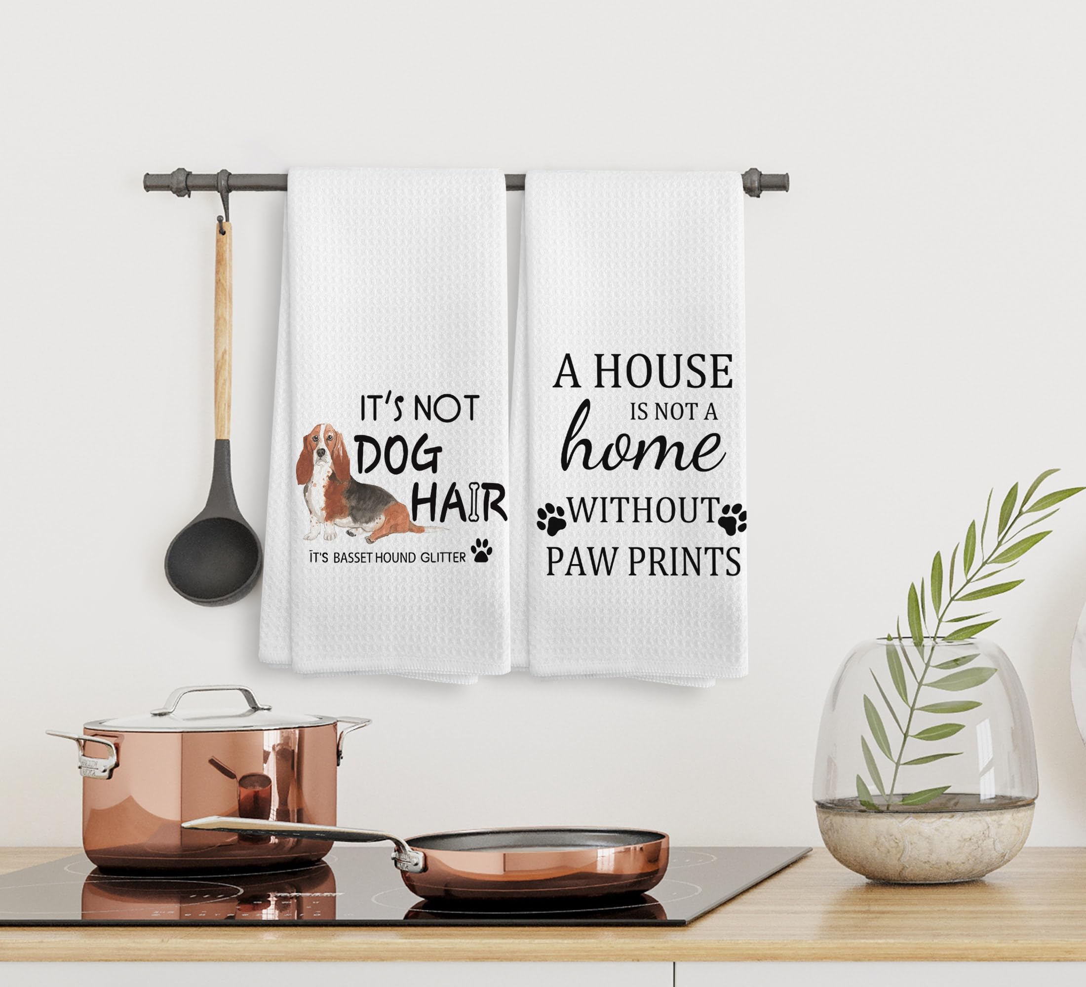 NOQL Basset Hound Dog Kitchen Towels and Dishcloths Set of 2, Dog Decor, Basset Hound Gifts for Women, 16  24 Inches