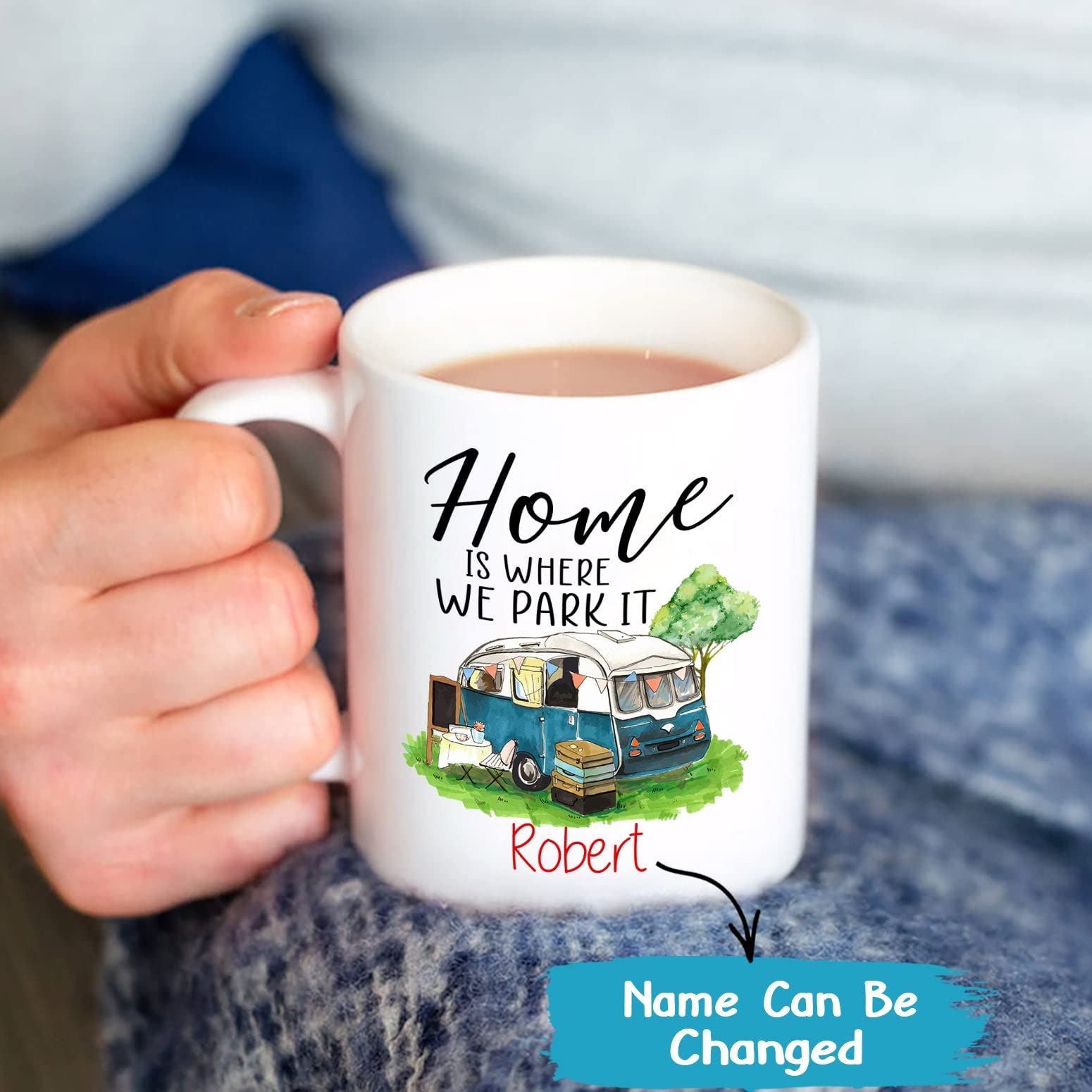 Personalized Camper Mug, Camp Adventure Mug, Campers Couple Gift, Custom Campfire Coffee Mug, Outdoor Camping Mug, Home Is Where