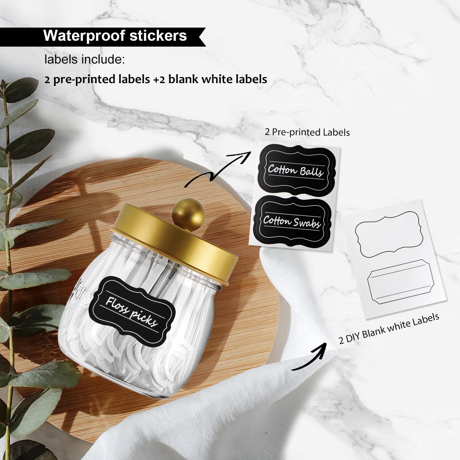 Farmhouse Decor Apothecary Jar Set,Mason Jar Bathroom Vanity Storage Organizer Canister - Qtip Holder Plastic Acrylic Jar For Co