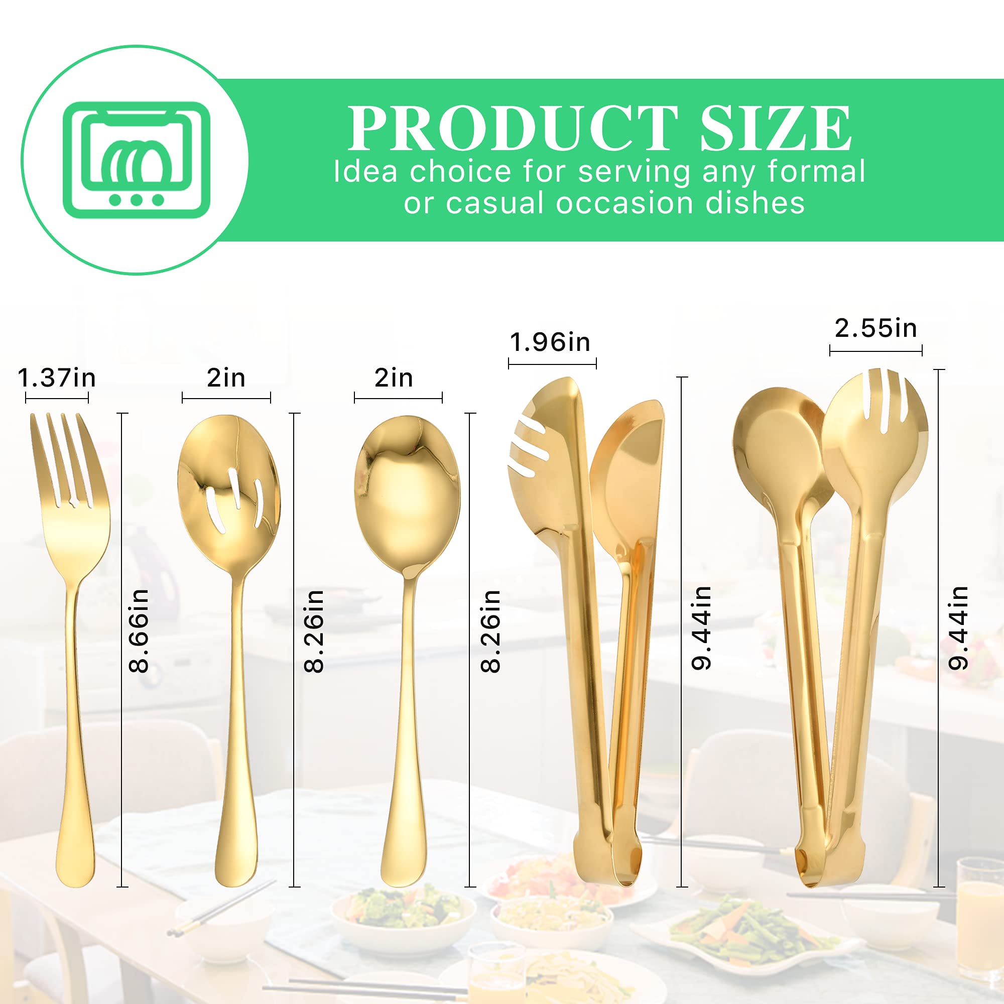 Worldity 10 Pieces Stainless Steel Serving Utensils Large Serving Spoon, Gold Serving Utensils Set For Home, Restaurant, Party,