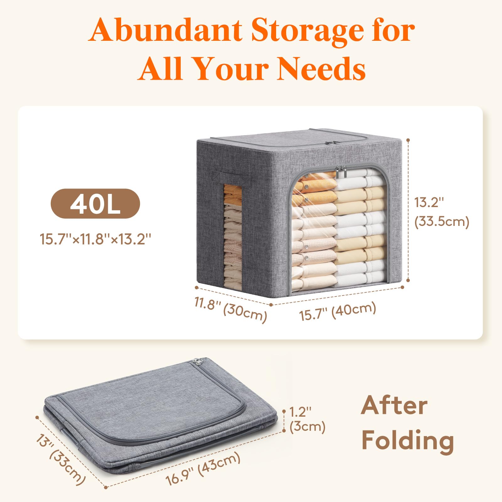 Lifewit Clothes Storage Bins with Metal Frame, Stackable Storage Box, Foldable Clothing Storage Bins with Lids, 40L Storage Bags