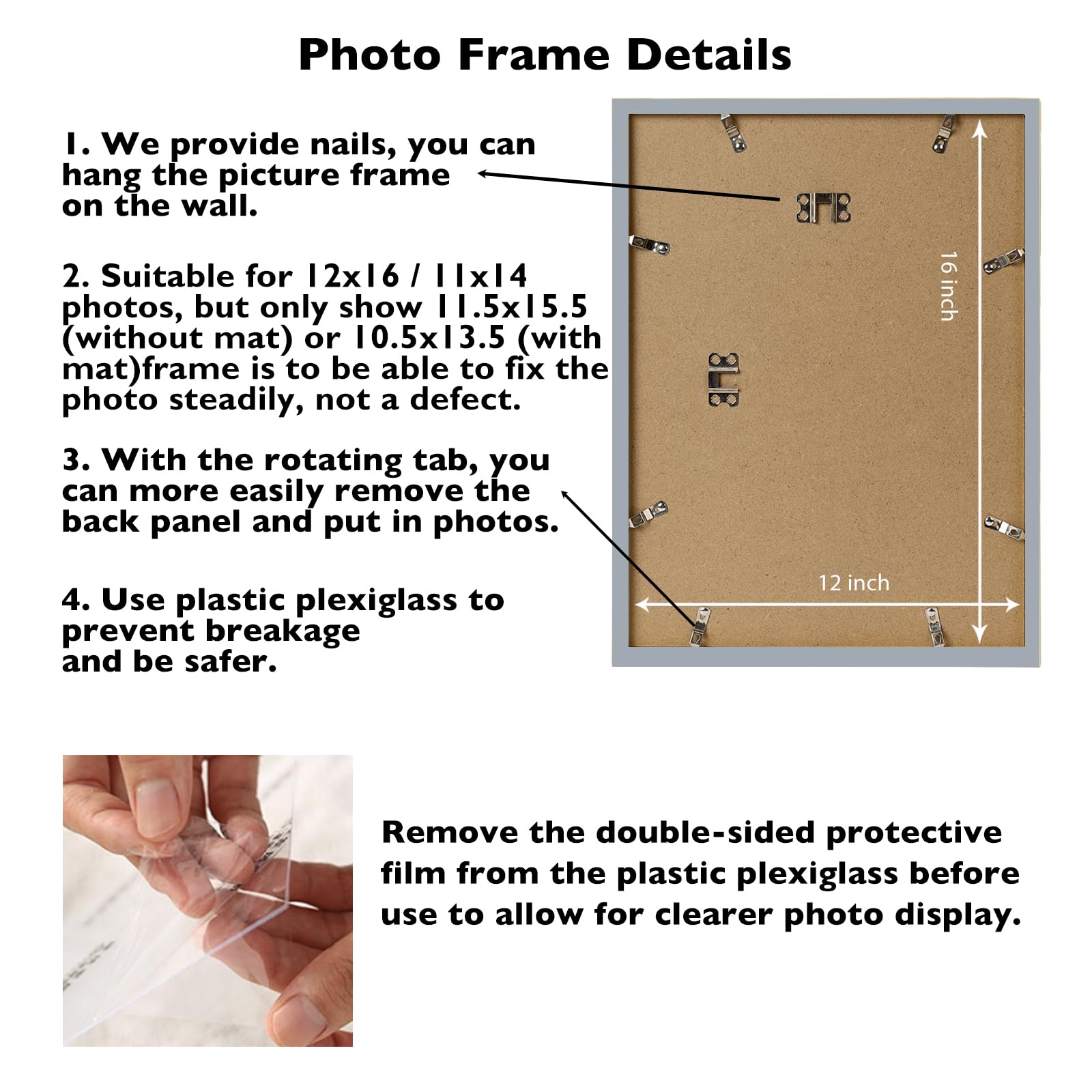 JCJMY 12x16 Picture Frame Rustic Brown with 11x14 Mat, Display Photo 11x14 with Mat or 12 x 16 Without Mat, Wall Hanging Large F
