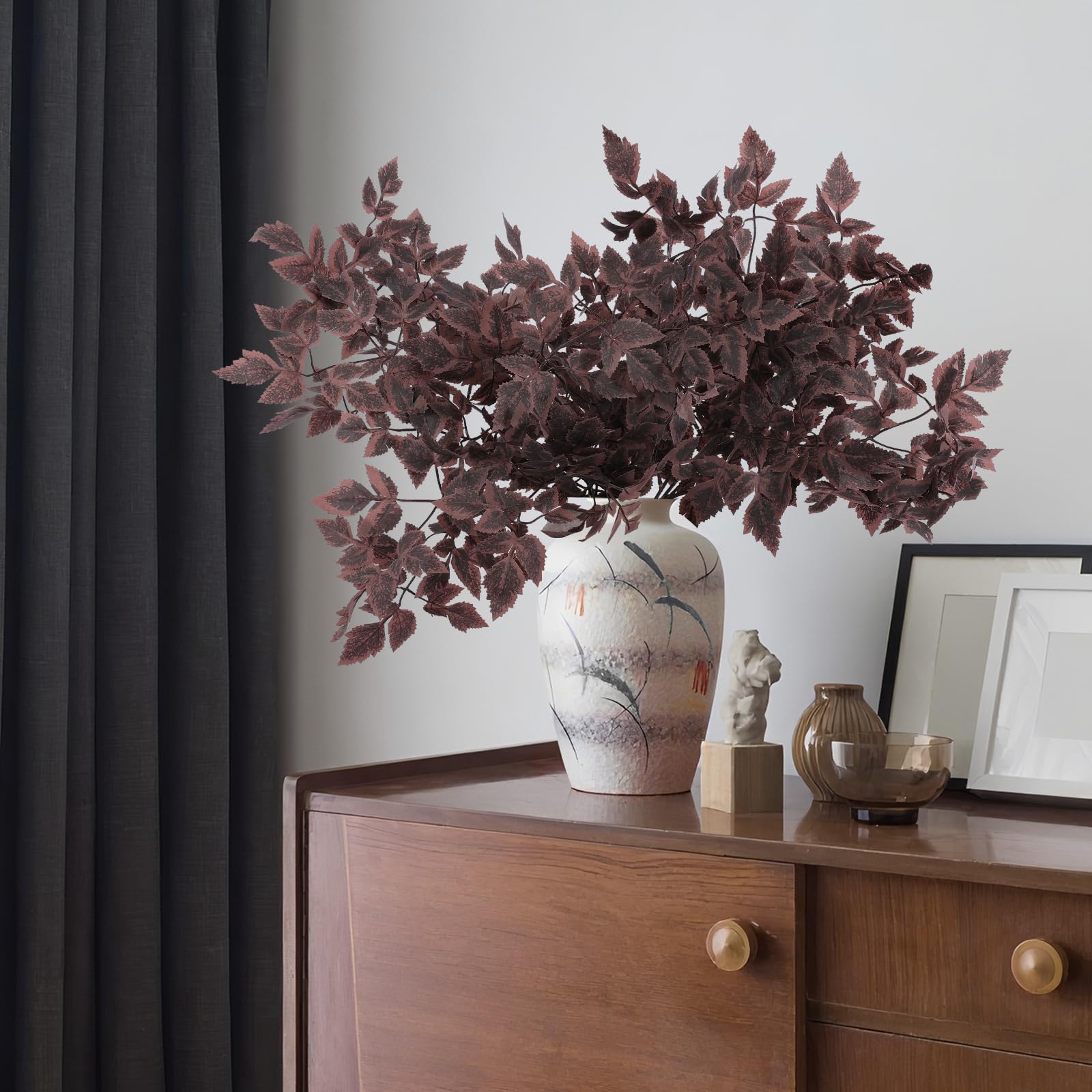 Hananona 4 Pcs Artificial Cimicifuga Leaf Spray, 23 in Faux Burgundy Fall Greenery Branch with Long Stems for Vase, Farmhouse Th