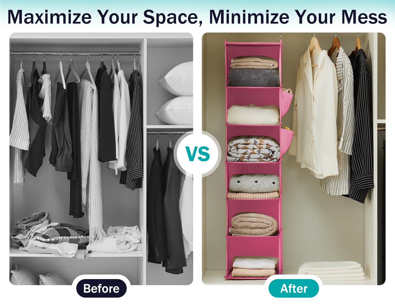 Youdenova Hanging Closet Organizer, Closet Hanging Storage Shelves (Pink)