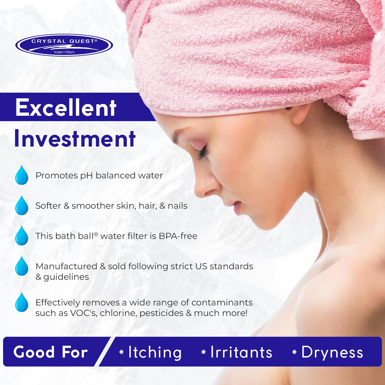Crystal Quest White Bath Ball Filter  Removes Hundreds of Contaminants for Softer  Smoother Skin  BPA Free  2 500 Gallons of Filtration