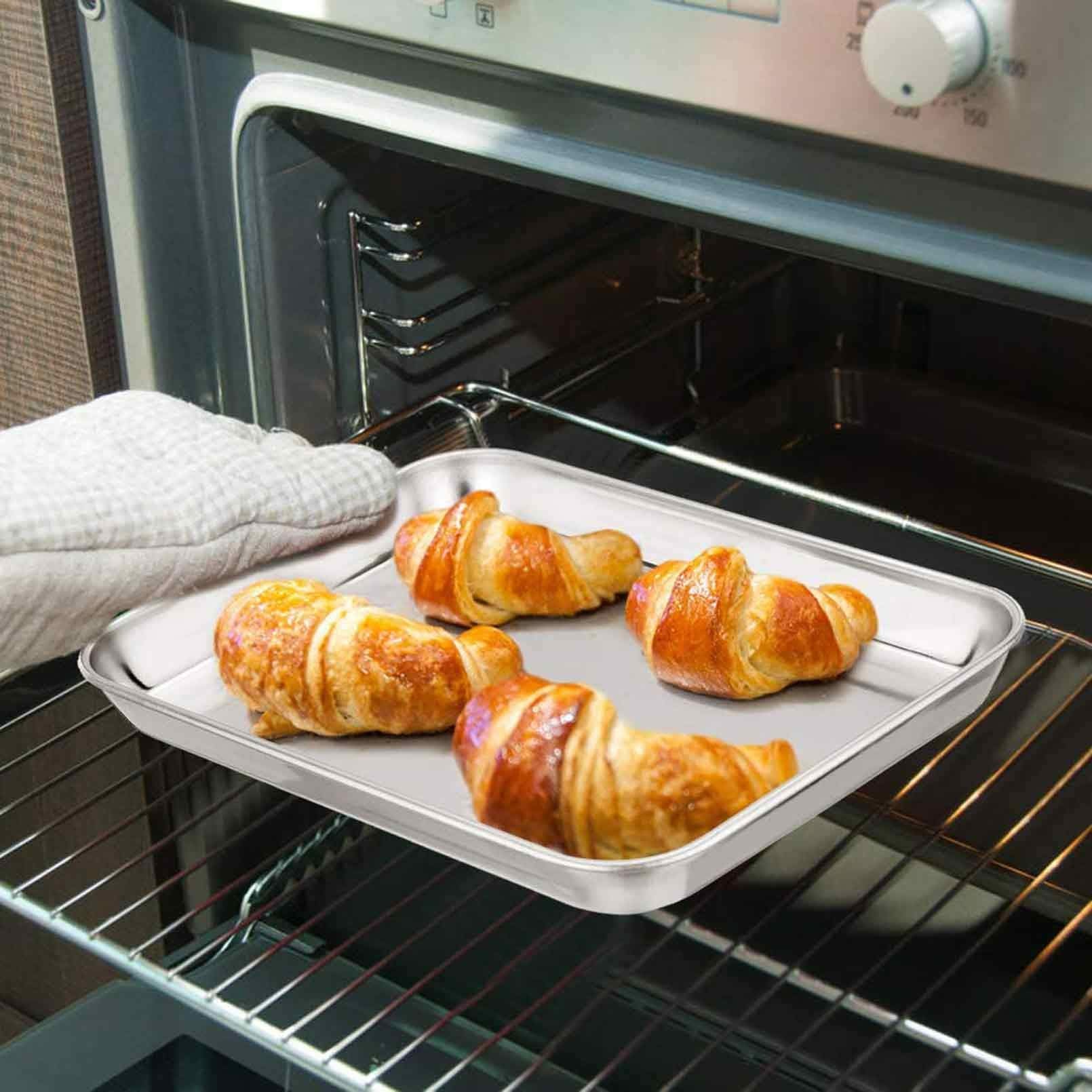 Teamfar 9'' X 7'' X 1'' Toaster Oven Pan With Rack Set Of 4, Stainless Steel Compact Toaster Ovenware Pan With Cooling Rack, Hea