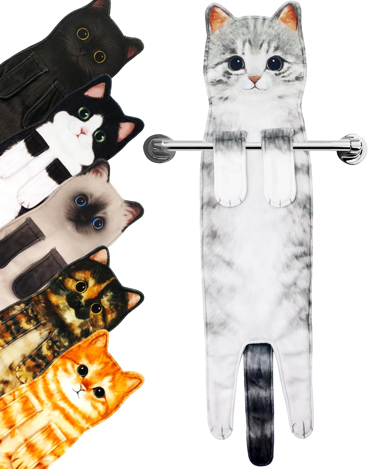 PAT JUUMG Cat Funny Hand Towels for Bathroom Kitchen Decor Cat Towels Hanging Kitchen Towels Super Absorbent Soft  New Home Housewarming Cat Gifts for Cat Lovers/for Women(Gray Cat)
