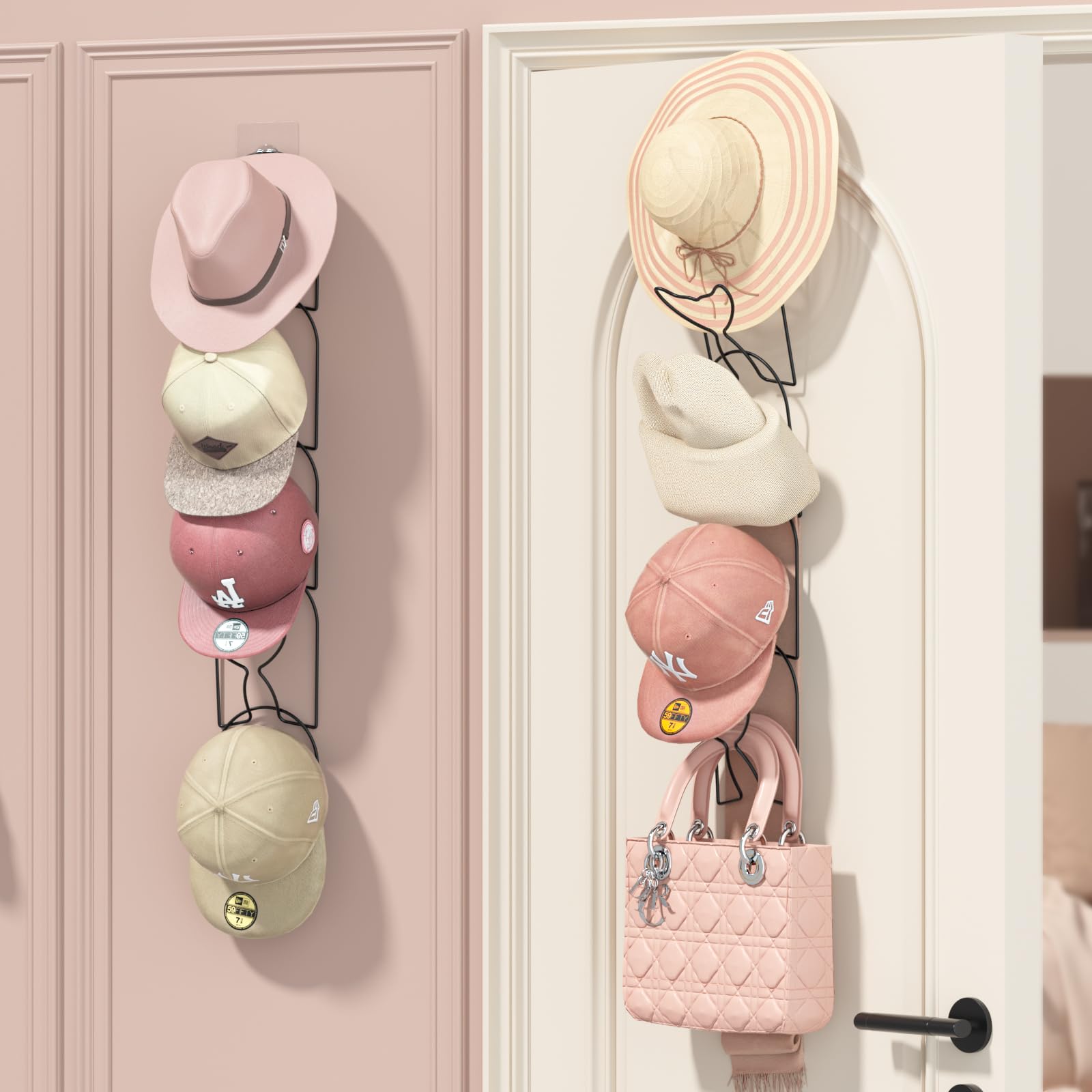 Linfidite 10 Pack Baseball Hat Rack Hanger Holder Organizer Multi Hook Wall Mounted Over Door Cap Display Storage Rack Holder Cl