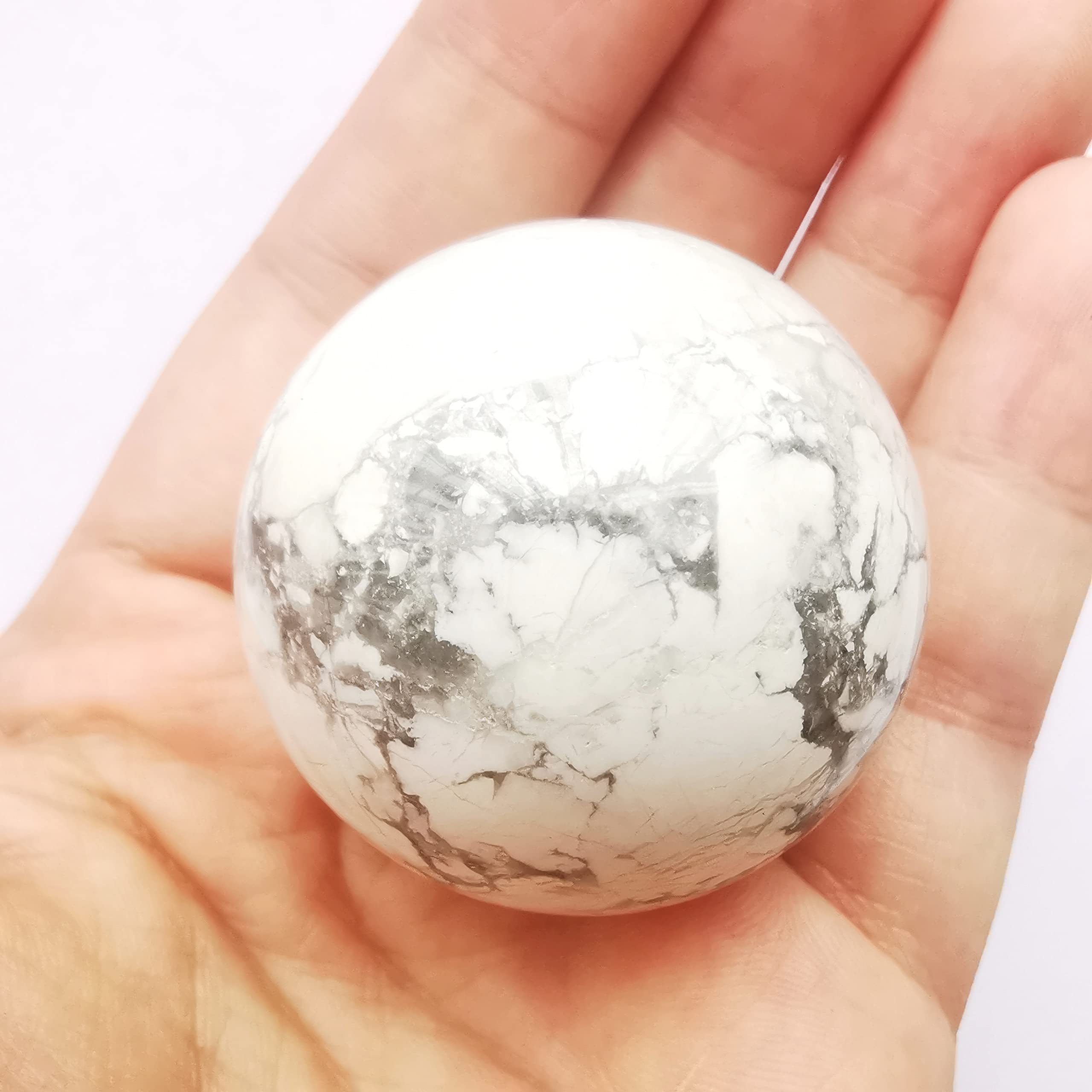 Bacatgem 40mm White Howlite Turquoise Healing Crystal Divination Sphere Sculpture Figurine Gemstone Ball,Feng Shui Chakra Aura H