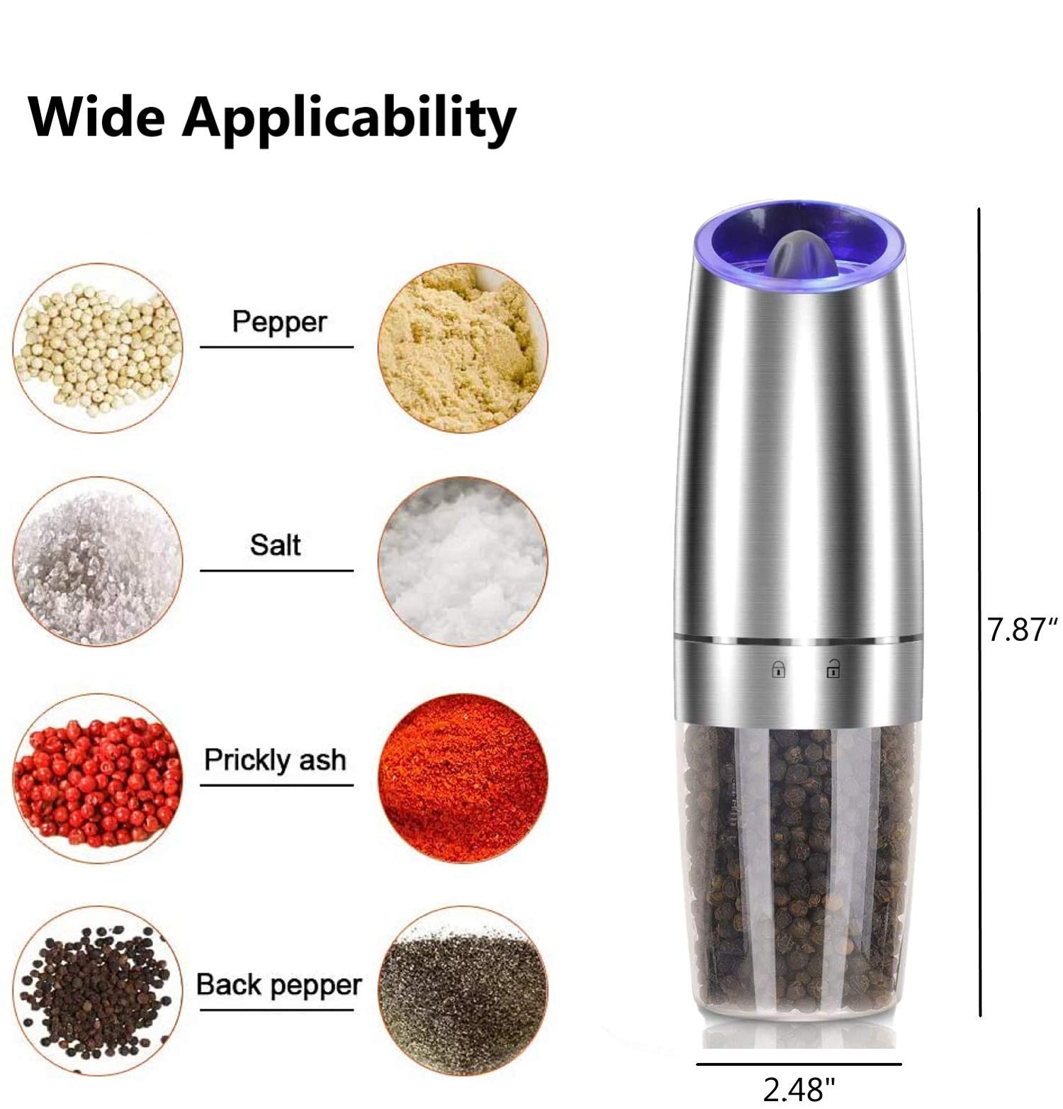 Gravity Electric Salt And Pepper Grinder Set, Automatic Salt And Pepper Mill, Battery-Operated With Adjustable Coarseness, Premi