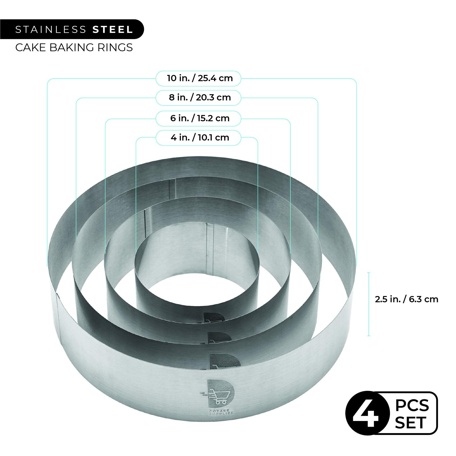 Doyzee Supplies Cake Ring Set,Cake Mold Set,Pastry Ring,Mousse Ring,Ring Mold For Baking-4/6/8/10 Inch