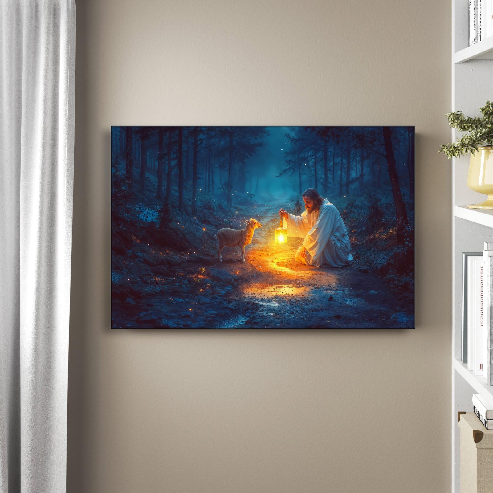 Christian Wall Art Decor For Prayer Room ,Jesus And Lamb Canvas Wall Decor, Jesus Running After Lost Lamb Picture For Home Decor