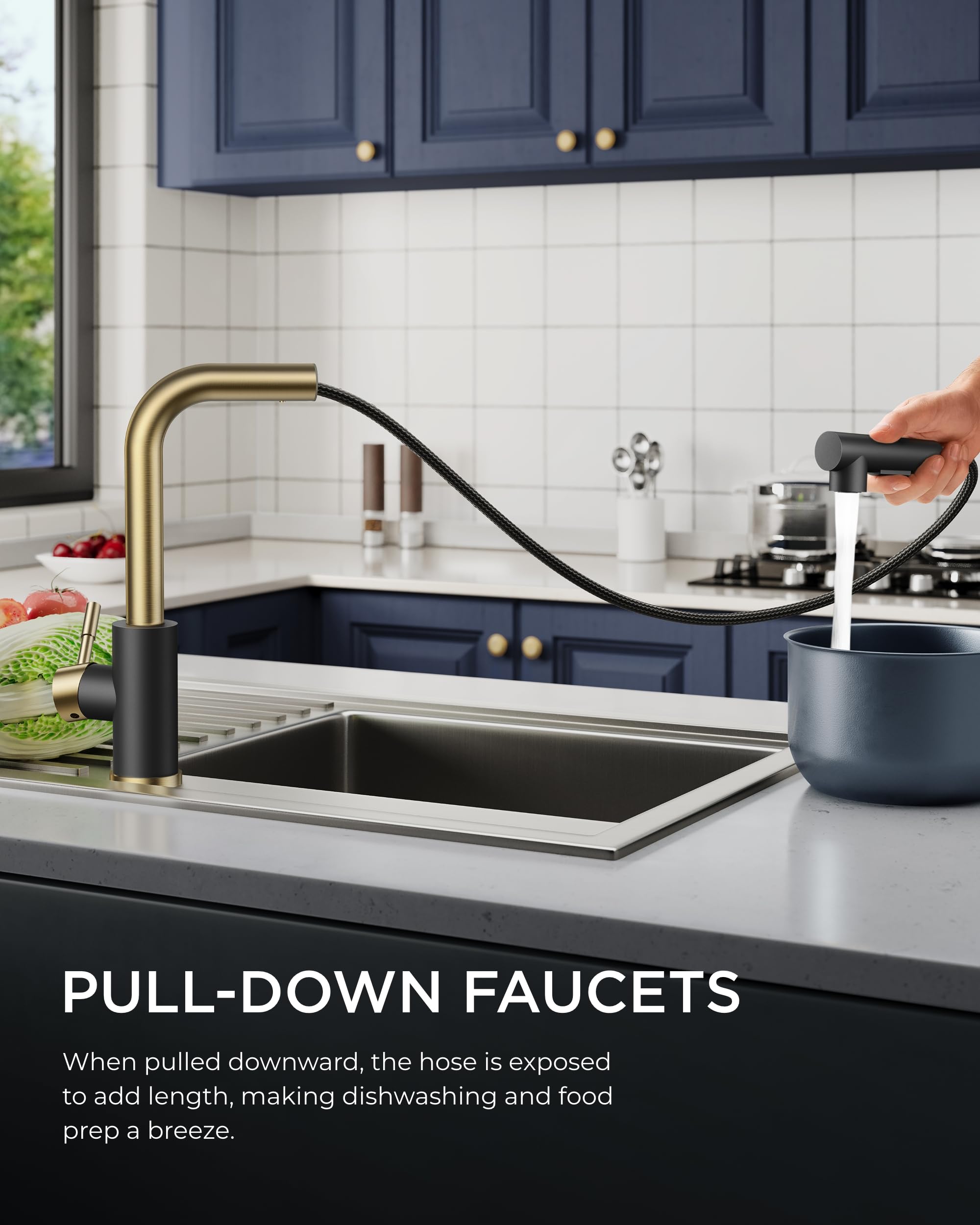 Forious Kitchen Sink Faucet With Sprayer, Kitchen Faucet With Pull Down Sprayer Gold Black, Single Handle Kitchen Faucets With D