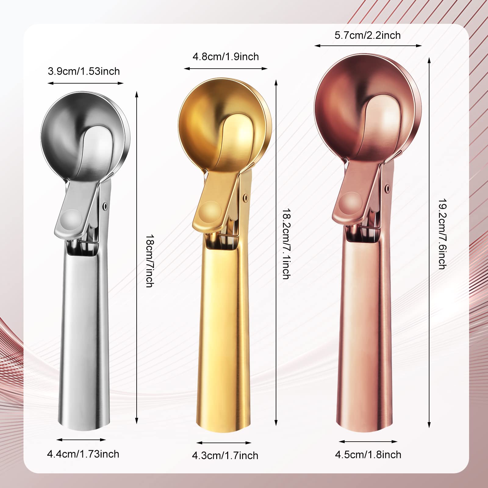 Skylety 3 Pcs Ice Cream Scoops With Trigger Multiple Size Ice Cream Scooper Stainless Steel Ice Cookie Scoop For Frozen Yogurt G