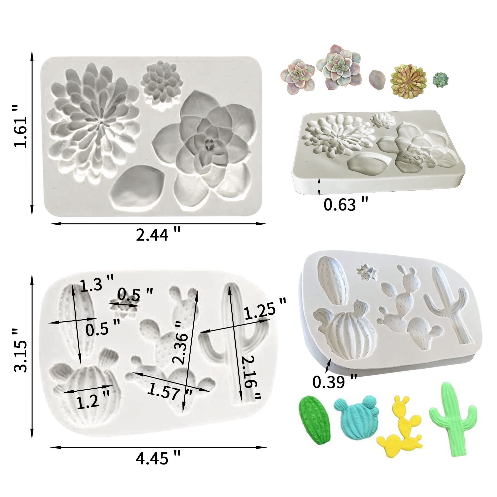 Laventy 2 Pcs Cactus Silicone Mold Cacti Fondant Mold Succulent Leaves Candy Molds Cactus Gumpaste Mold For Cupcake Cake Polymer