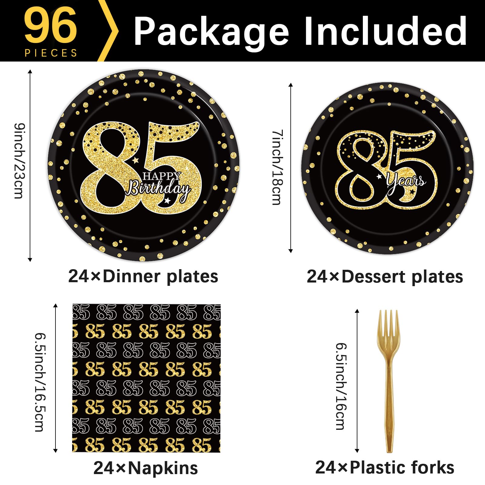 96 Pcs 85Th Birthday Party Supplies 85Th Birthday Tableware Plates Cheers To 85 Years Table Decorations Dinnerware Happy 85Th Bi