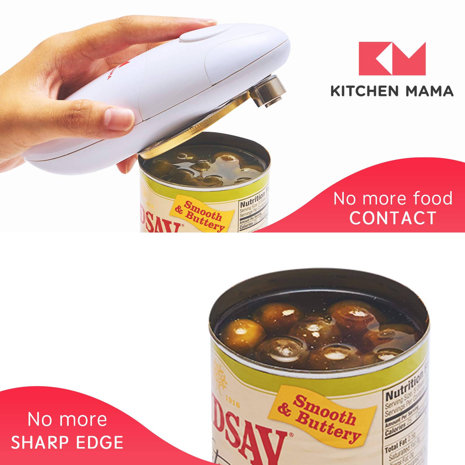 Kitchen Mama Auto Electric Can Opener Open Your Cans With A Simple Press Of Button - Automatic, Hands Free, Smooth Edge, Food-Sa