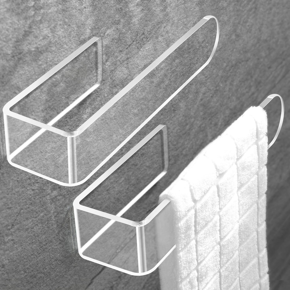 Taozun Hand Towel Holder - Clear Towel Rack For Bathroom, Adhesive Towel Bar Stick On Kitchen Wall, Acrylic Towel Rail No Drill