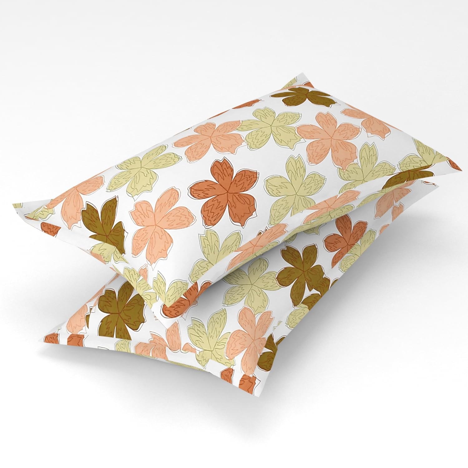 Homefab India 2 Piece Printed Glace Cotton Pillow Covers - Brown, Beige, Floral