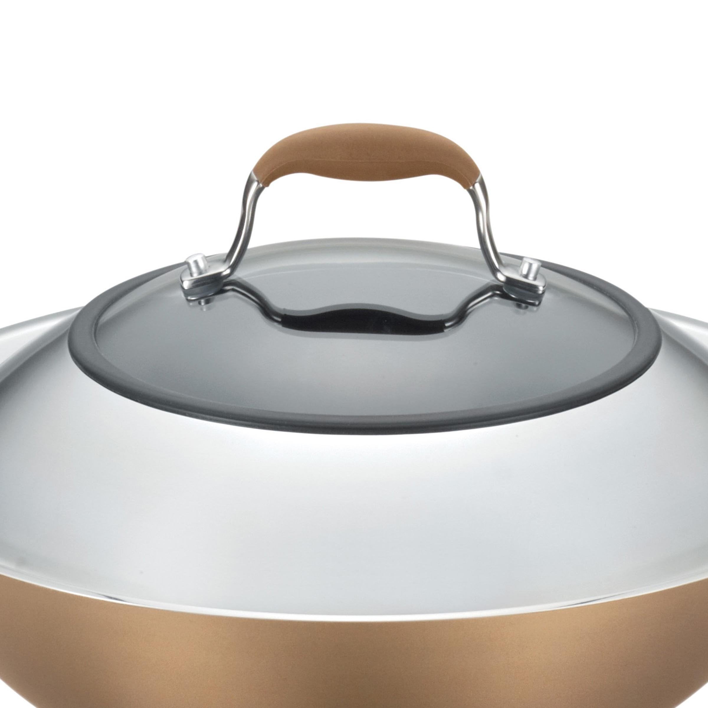 Anolon Advanced Hard Anodized Nonstick Stir Fry Wok Pan With Lid, 14 Inch, Bronze Brown