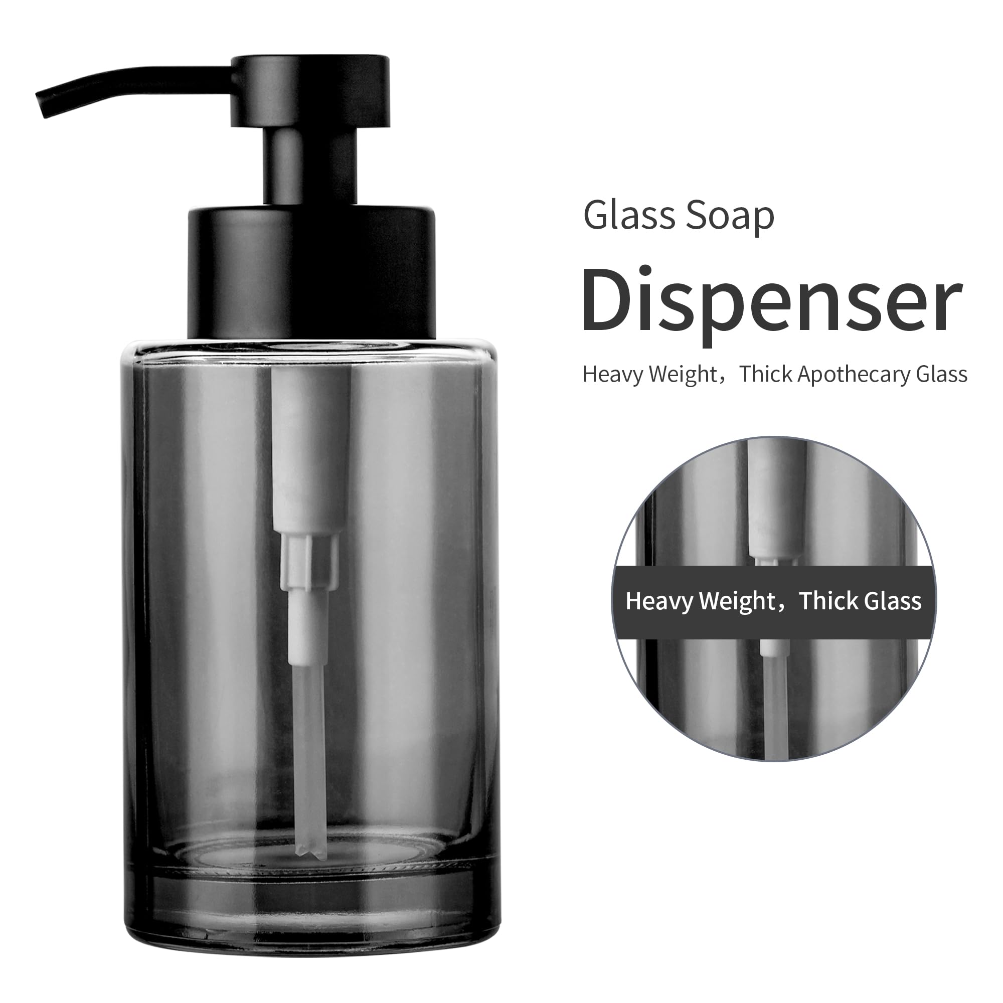 Enra Thick Glass Soap Dispenser With Stainless Steel Pump,12Oz Black Bathroom Hand Liquid Soap Dispensers,Dish Soap Dispenser,So