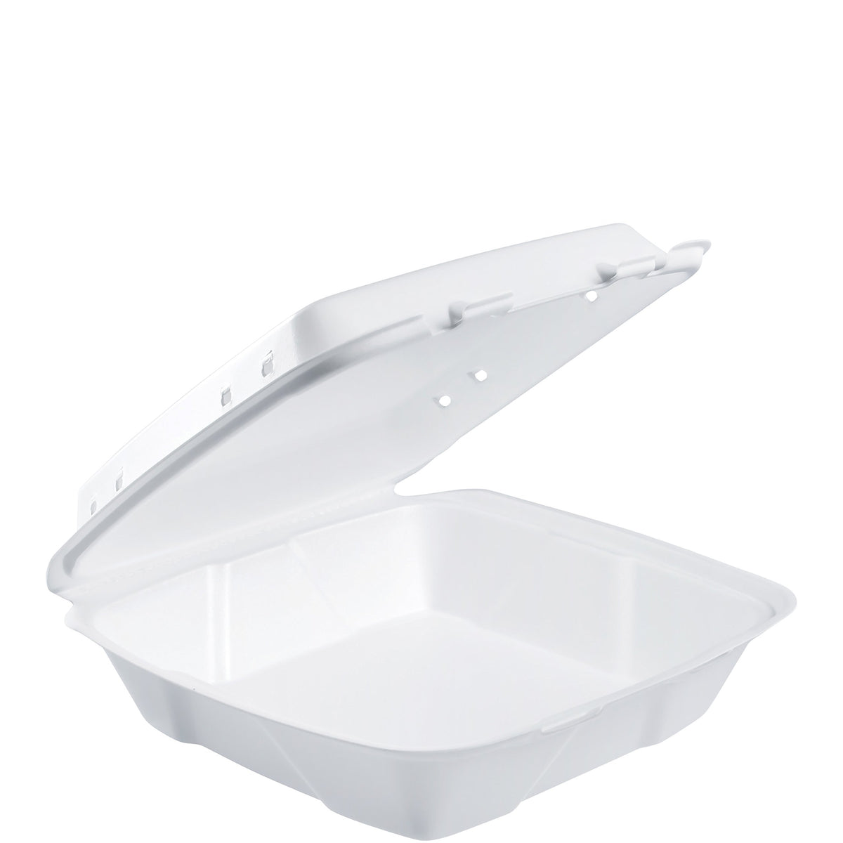 Dart Solo 90Htpf1Vr Lg Perforated Foam Hinged Container - Vented, 9 In (Case Of 200), White